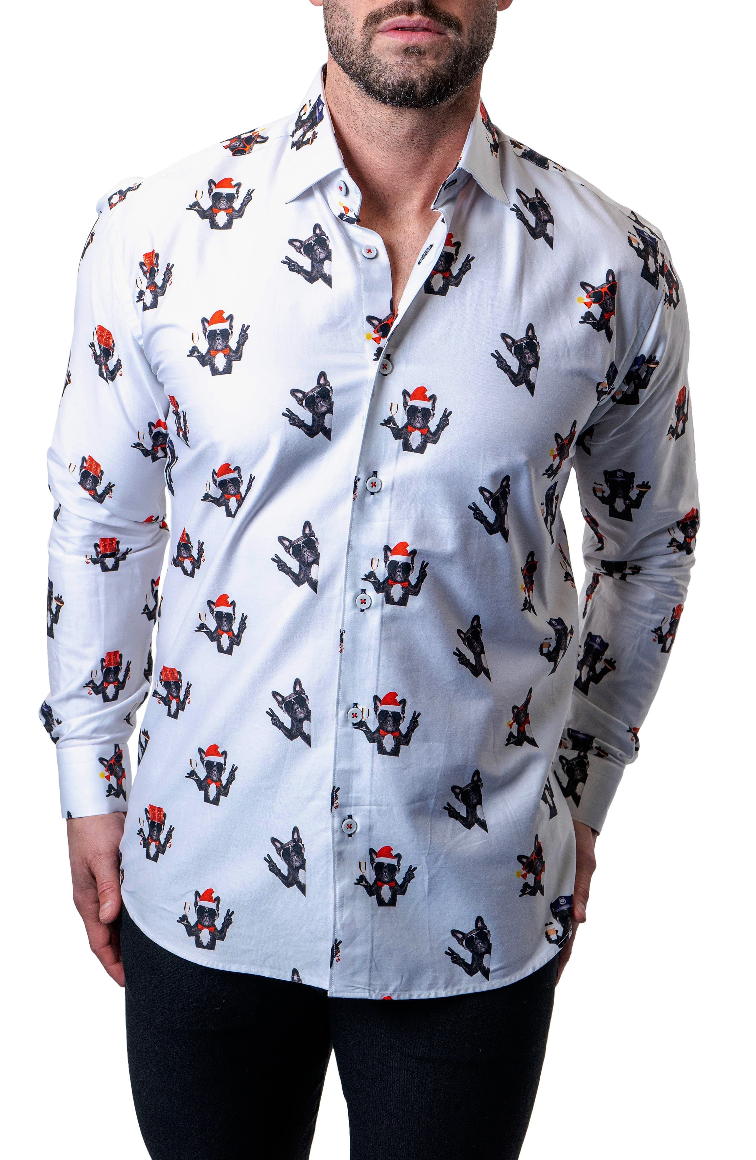 Fibonacci Frenchie Peace Regular Fit Cotton Button-Up Shirt - image 1