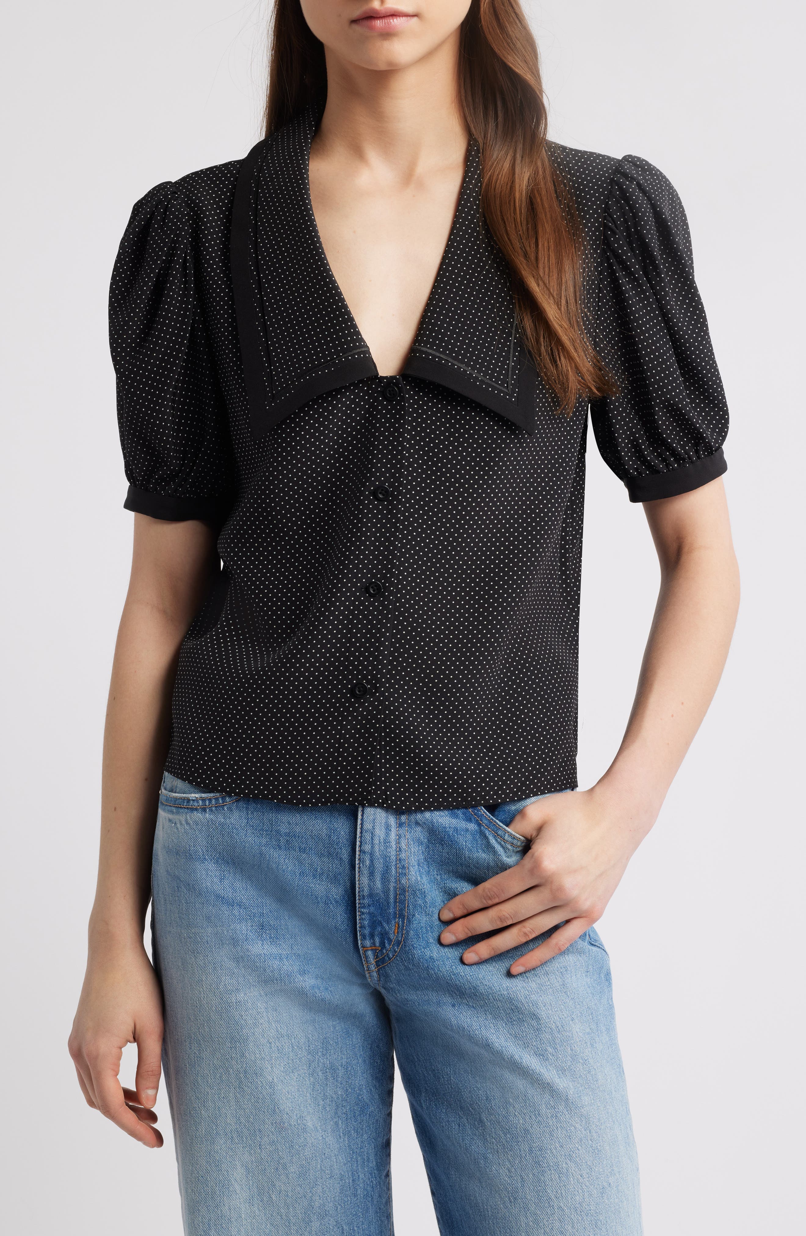 Silk Sailor Button-Up Top - image 1