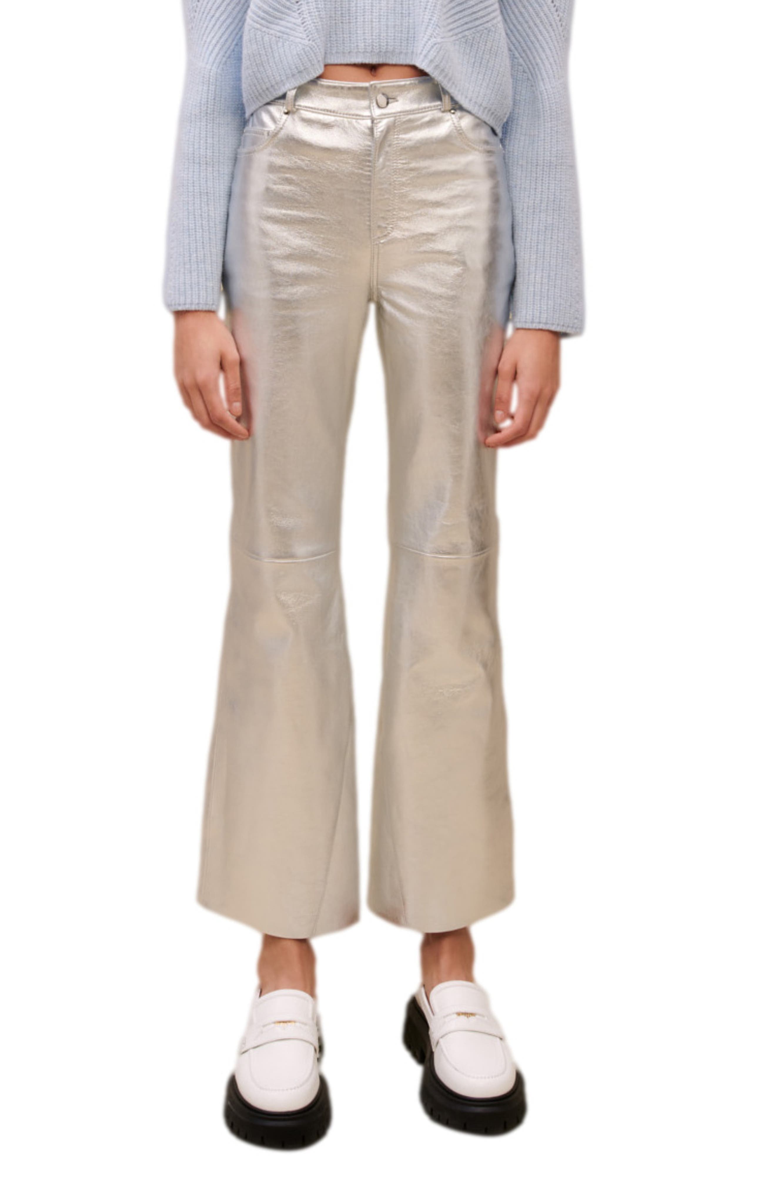 Plutom Ankle Flare Metallic Leather Pants - image 1