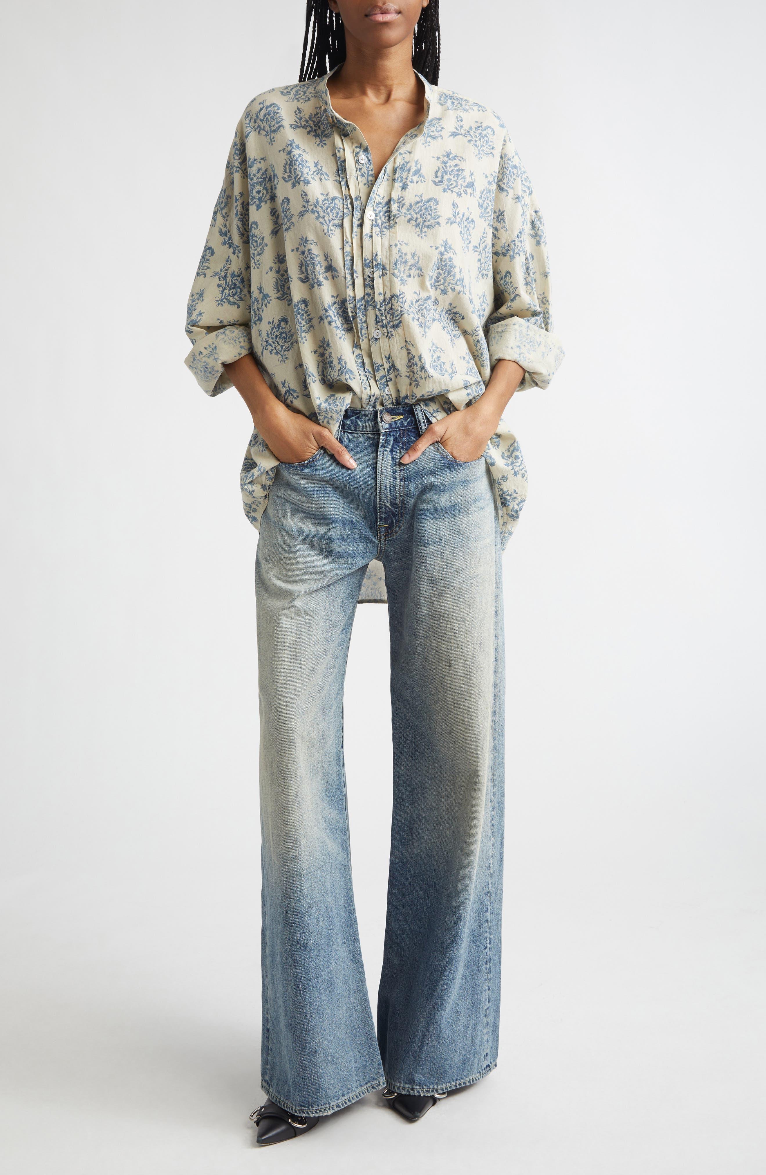 Pleated Front Floral Button-Up Shirt - image 2