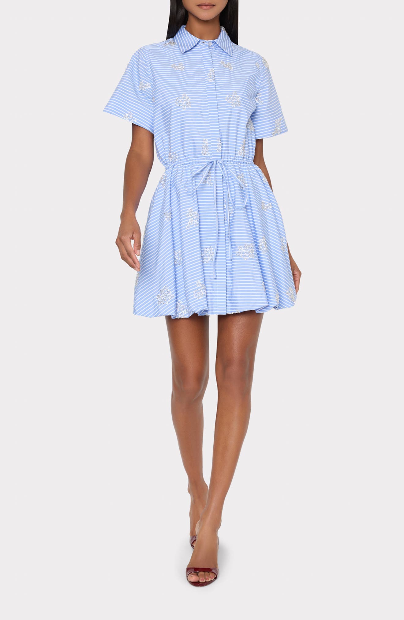 Willa Stripe Sequin Embellished Button-Up Minidress - image 1