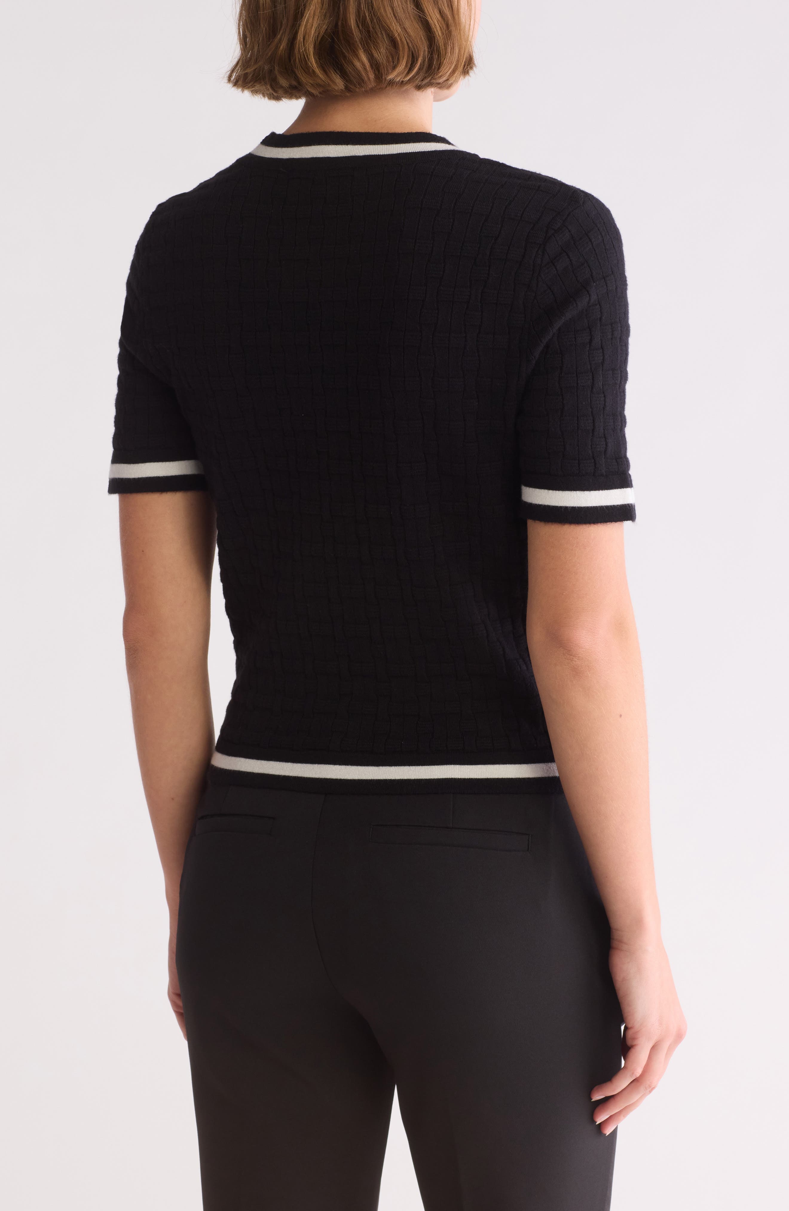 Tipped Short Sleeve Crop Sweater - image 2