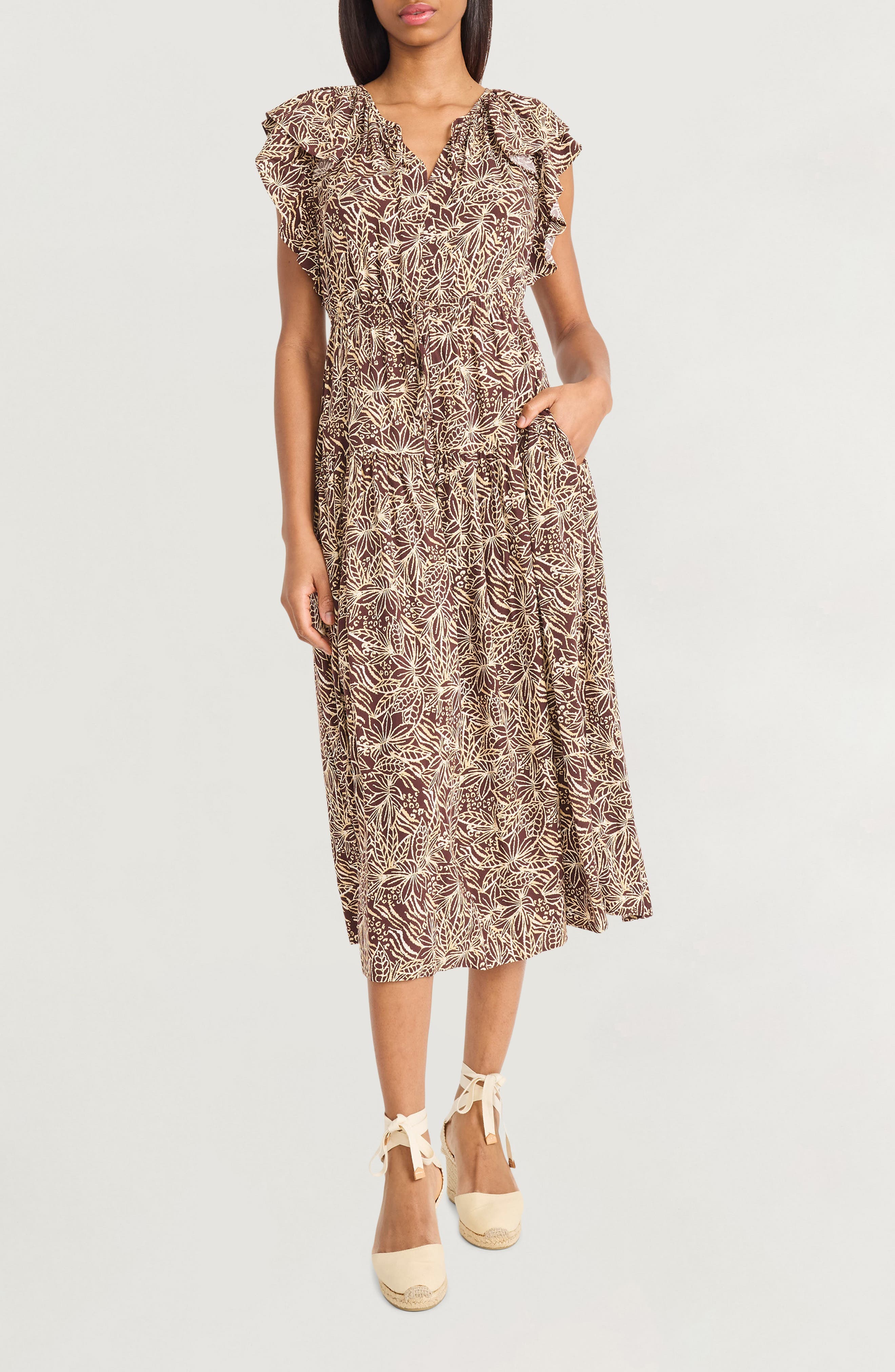 Ruffle Cap Sleeve Midi Dress - image 1