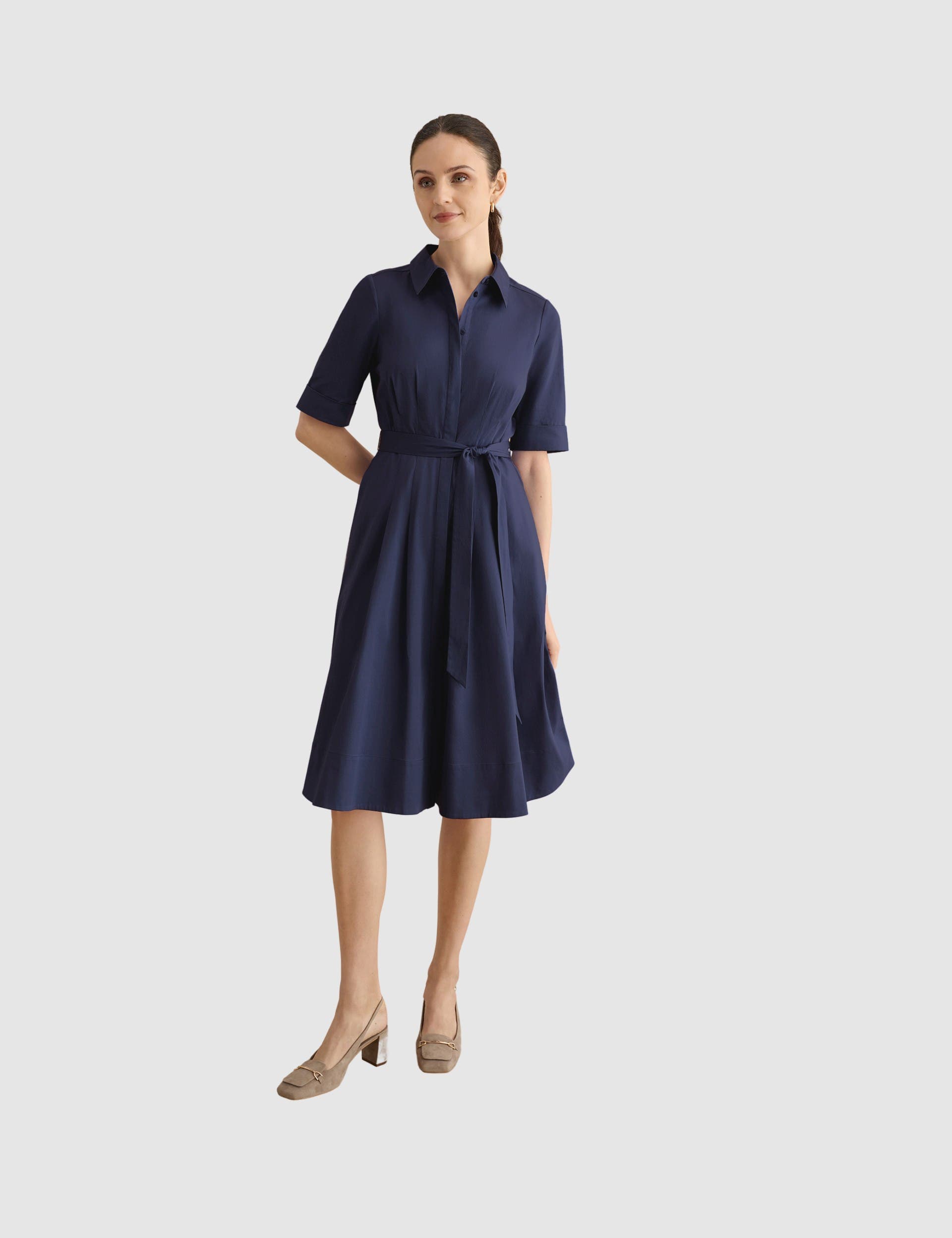 Brigitta Pleated Tie Belt Shirt Dress - image 3