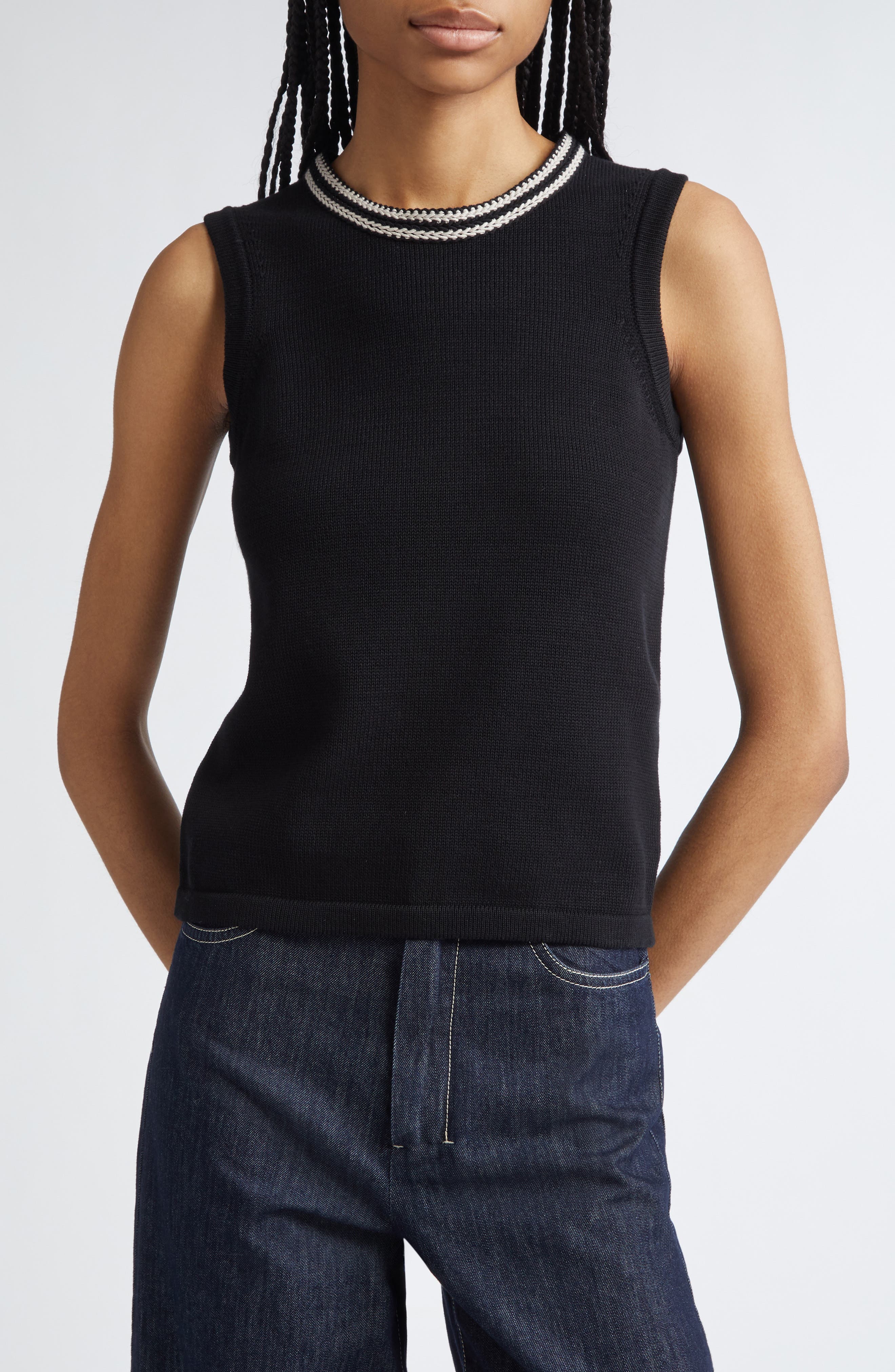 Udine Embroidered Cotton Sweater Tank - image 1