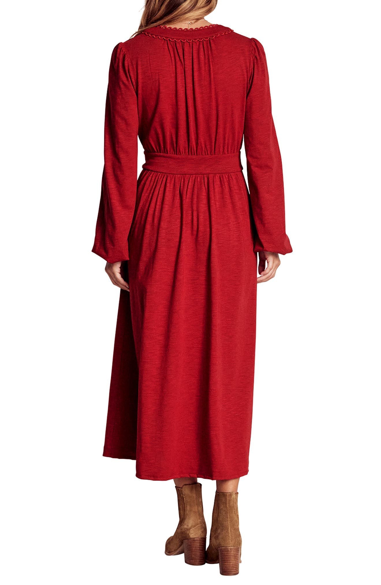 Maddie Picot Trim Long Sleeve Cotton Blend Midi Dress - image 2