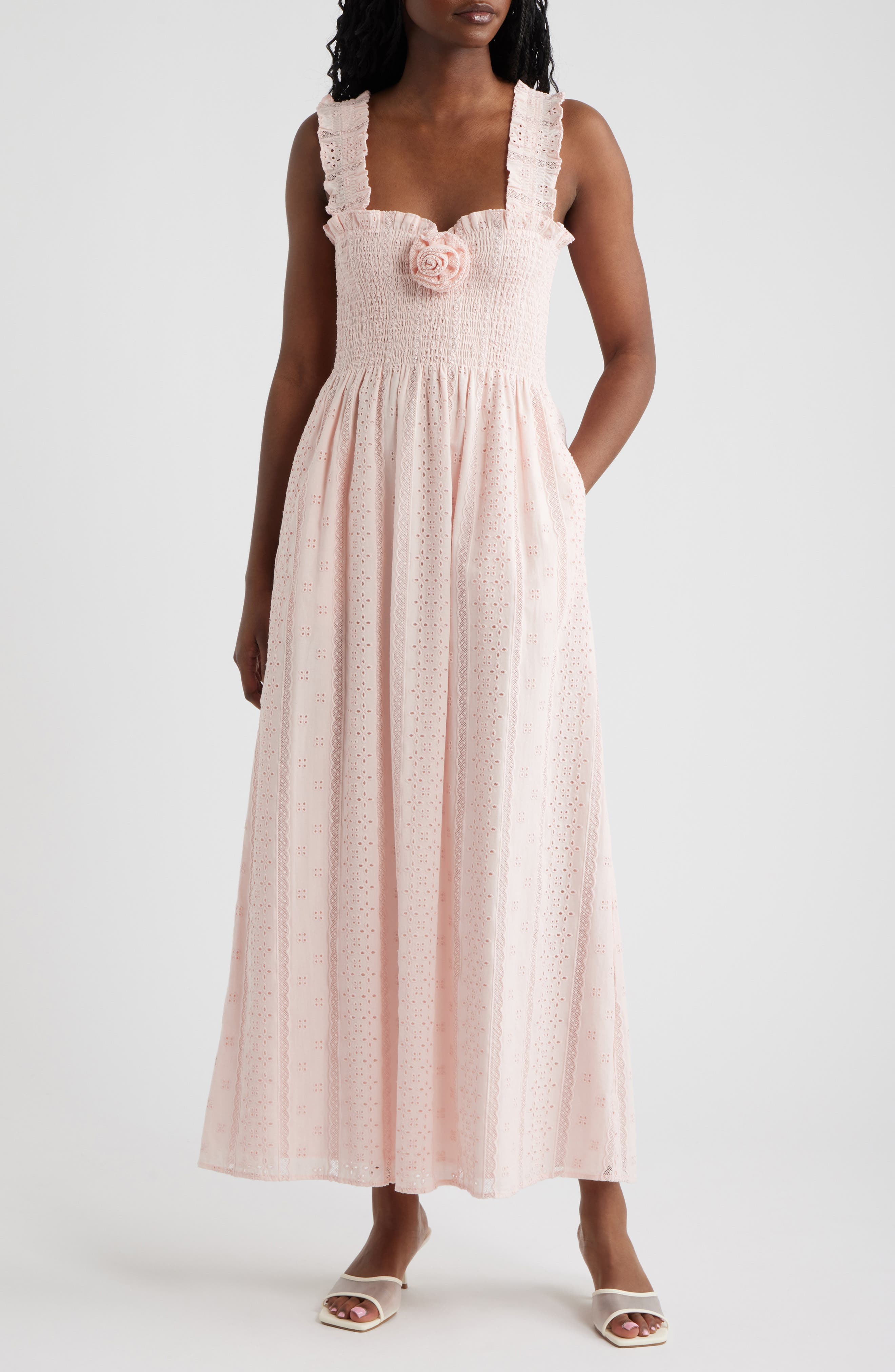 Rosetta Nap Smocked Bodice Cotton Broderie Anglaise Sundress - image 1