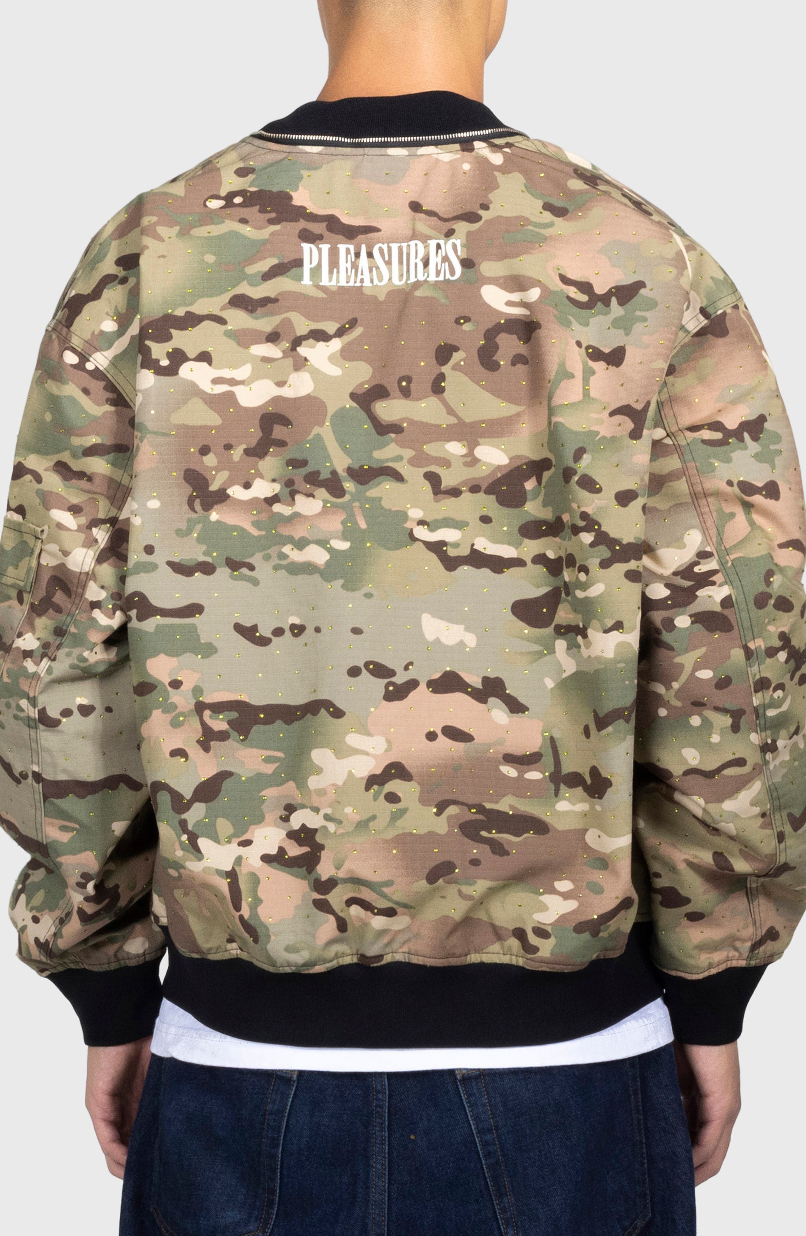 Rhinestone Embellished Camo Print Cotton Bomber Jacket - image 2