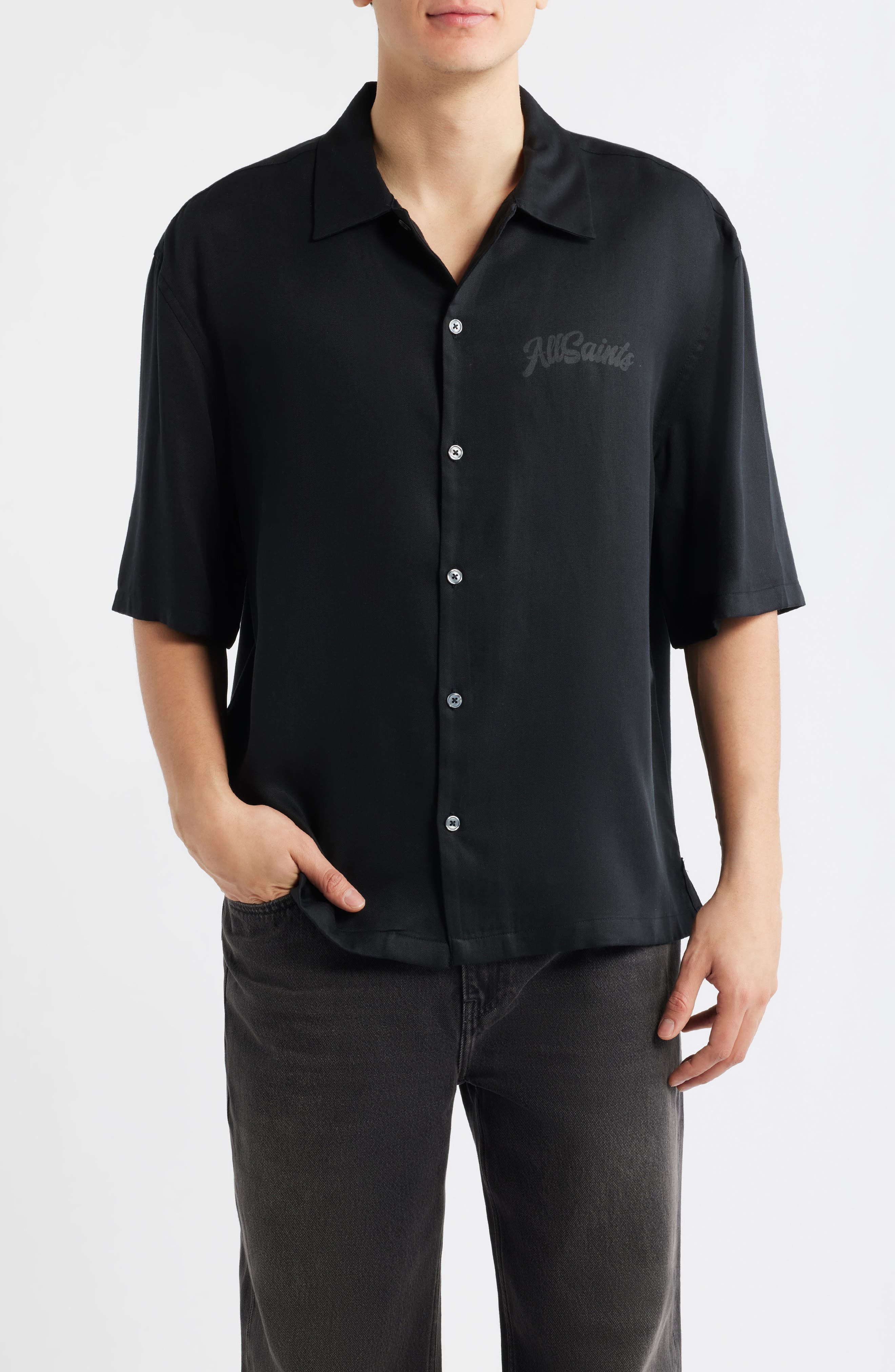 Circe Logo Graphic Oversize Short Sleeve Button-Up Shirt - image 1