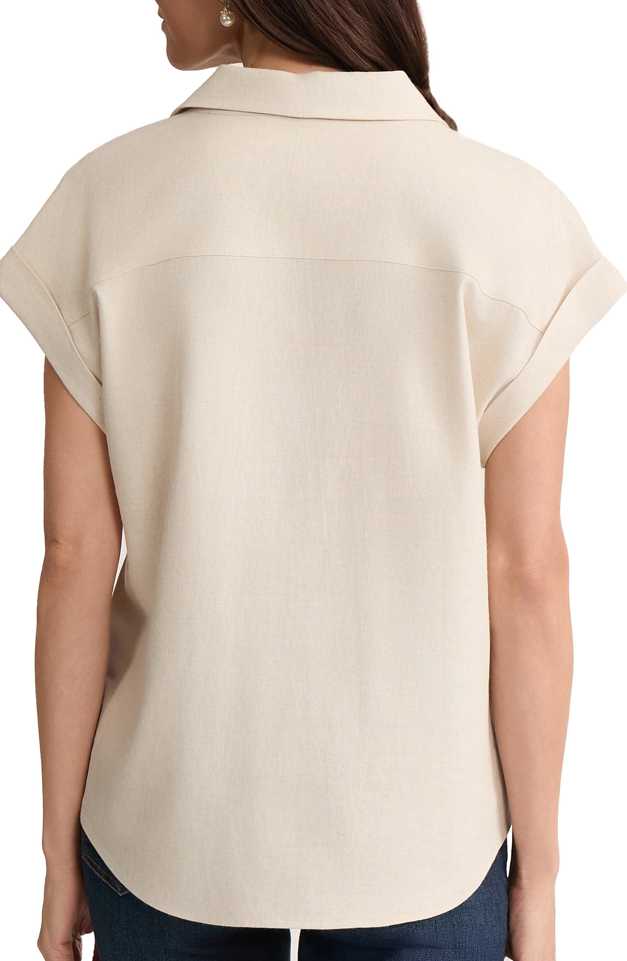 Lace Detail Linen Blend Button-Up Shirt - image 4