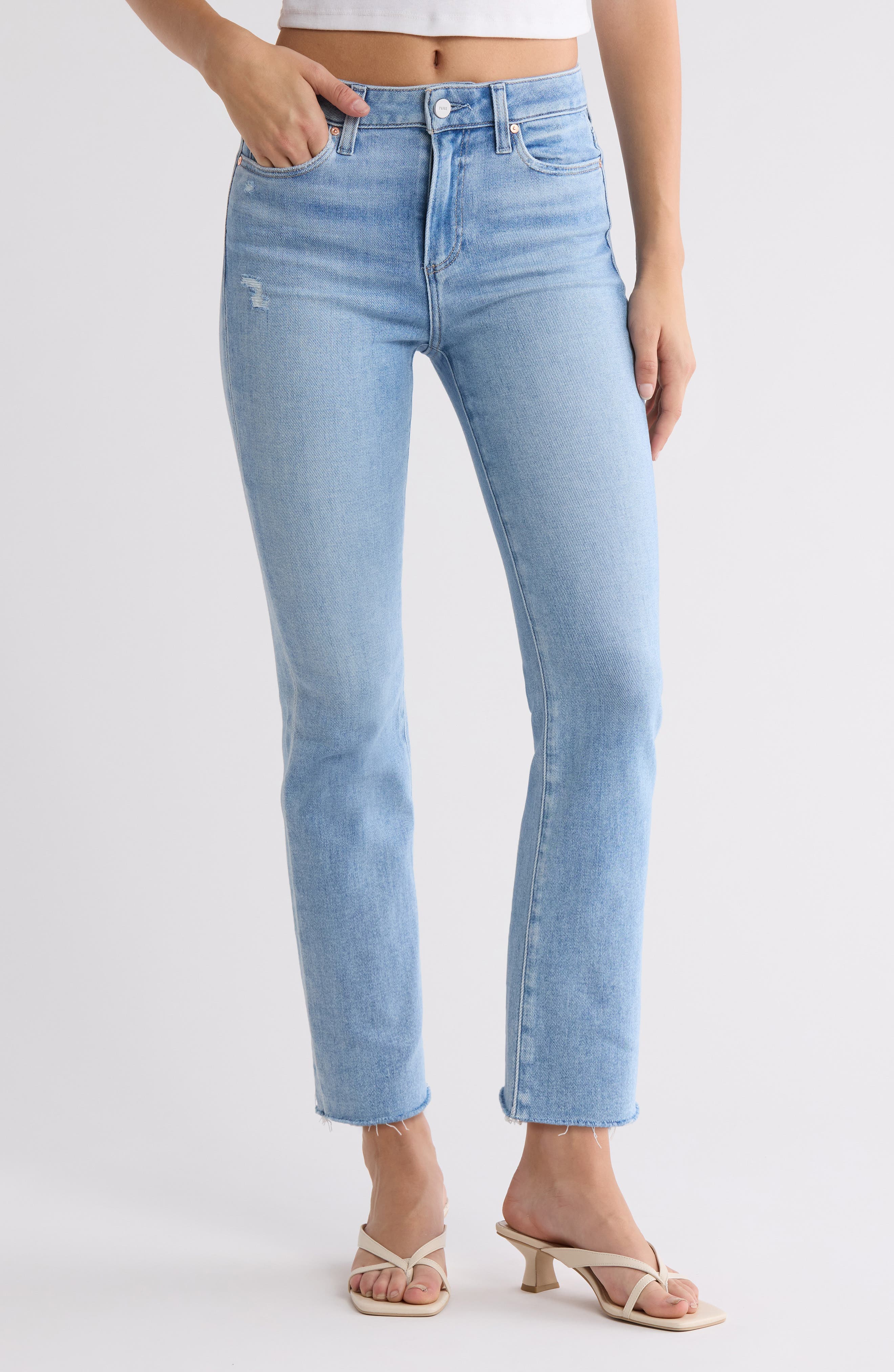 Cindy High Waist Raw Hem Ankle Straight Leg Jeans - image 1