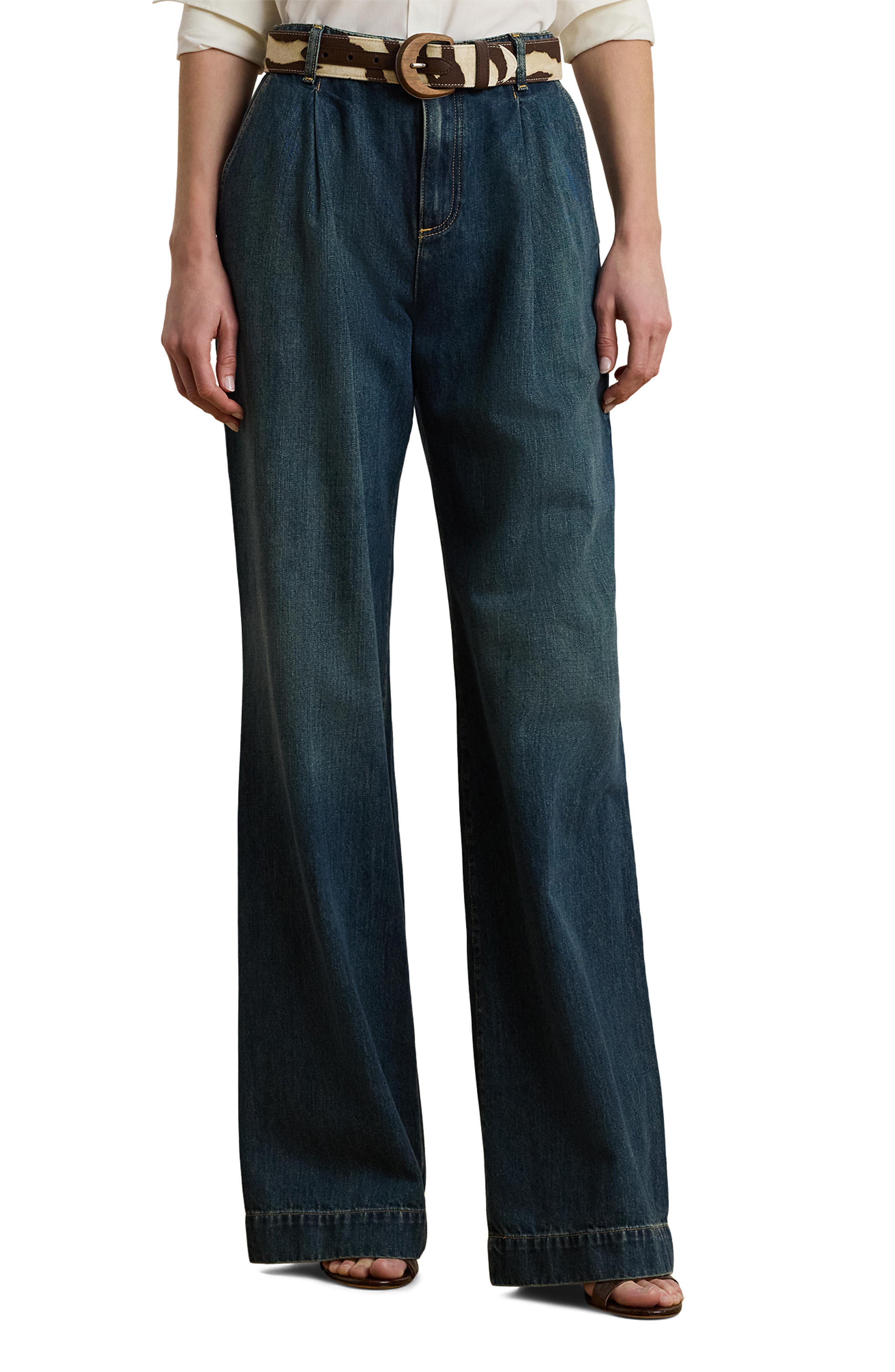 Pleated High Waist Wide Leg Jeans - image 1