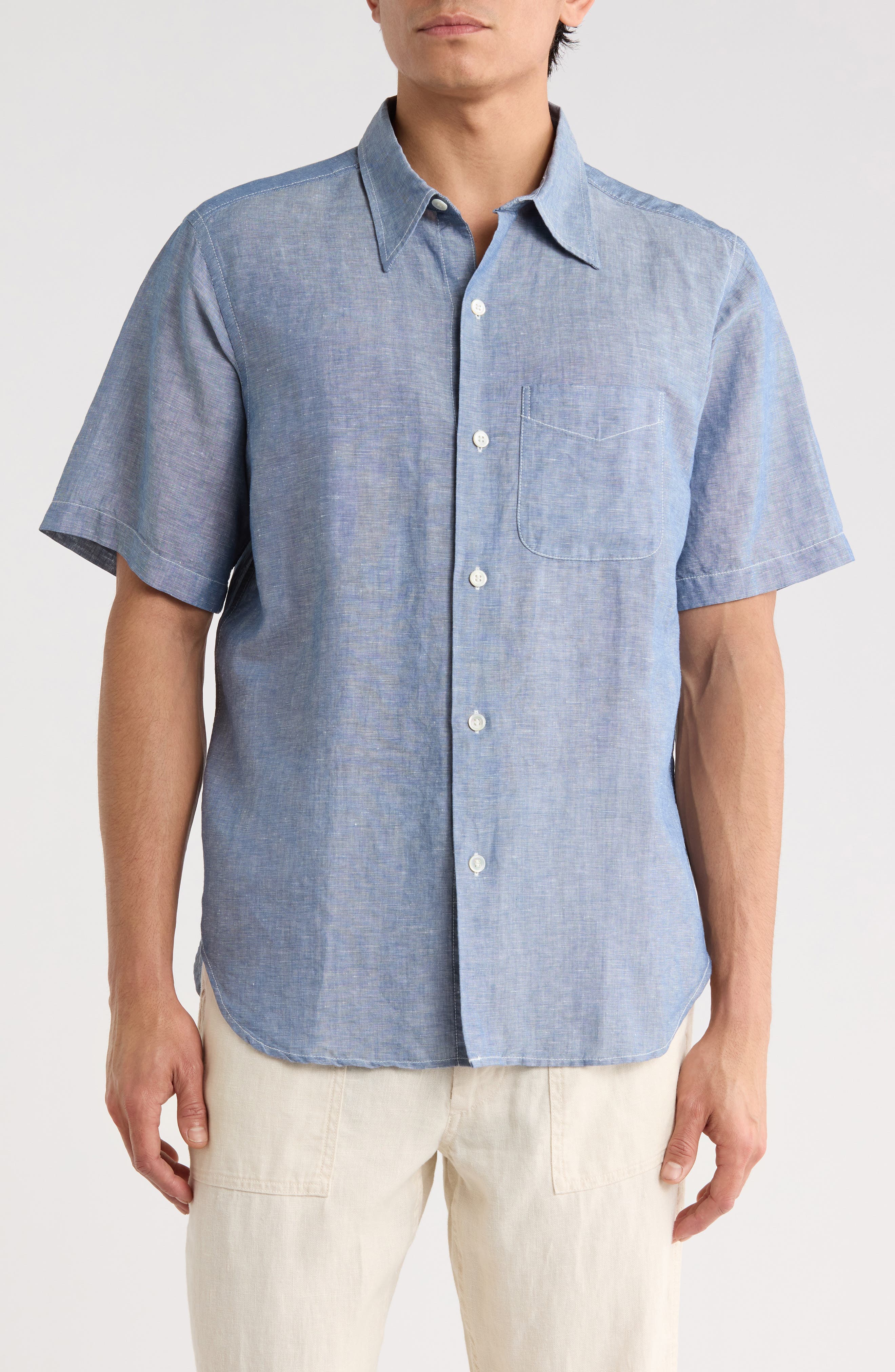 Breeze Short Sleeve Linen & Cotton Button-Up Shirt - image 1