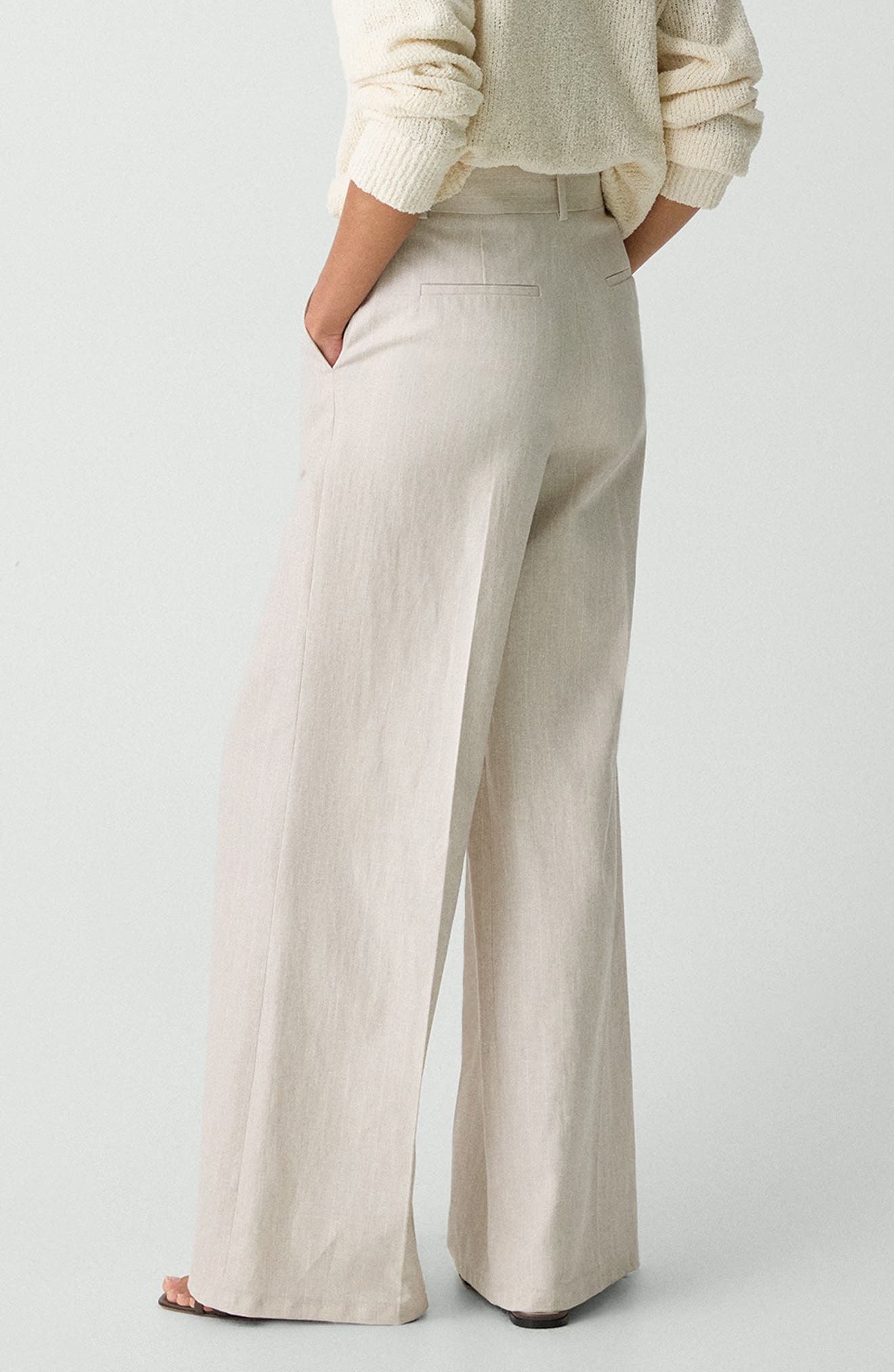 Stripe Stretch Cotton & Linen Wide Leg Pants - image 2