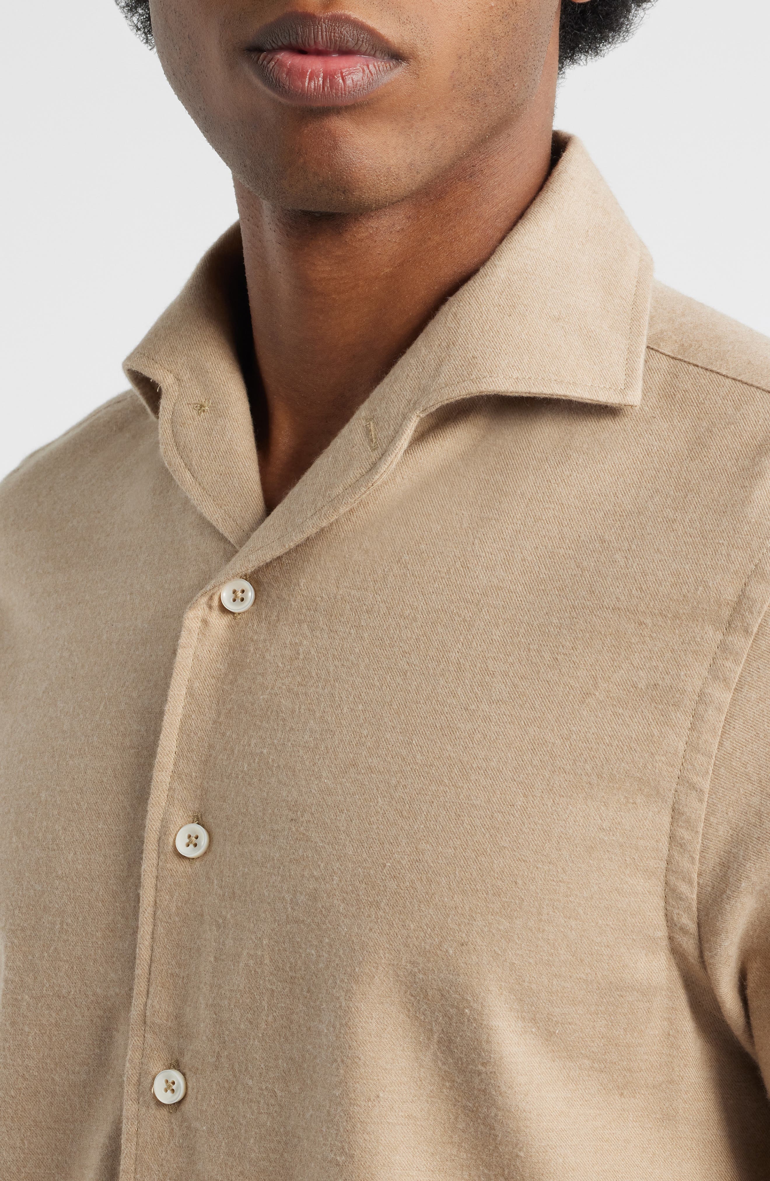 Slim Fit Camp Collar Cotton & Cashmere Flannel Button-Up Shirt - image 2