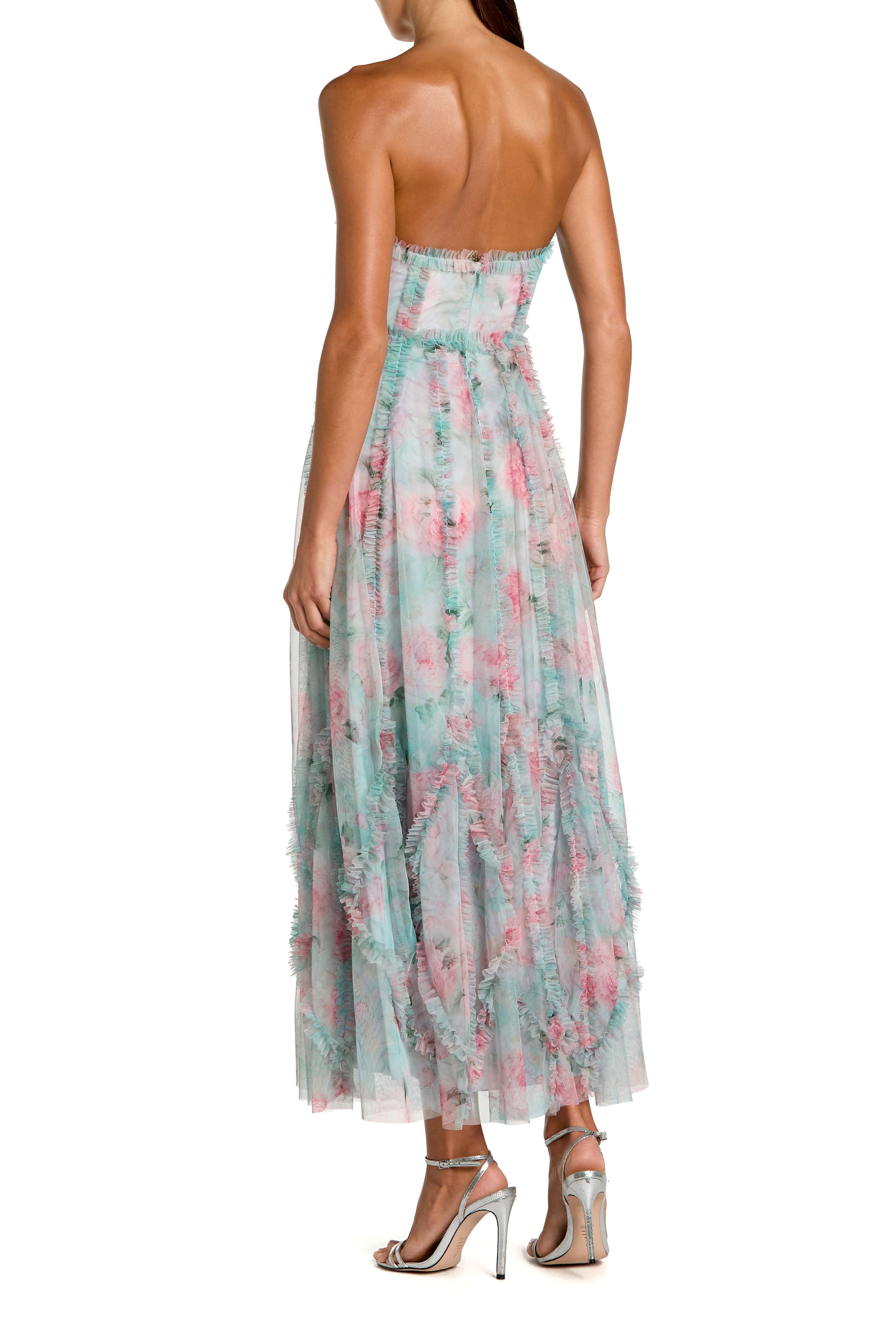 Ankle Length Strapless Floral Ruffle Dress - image 2