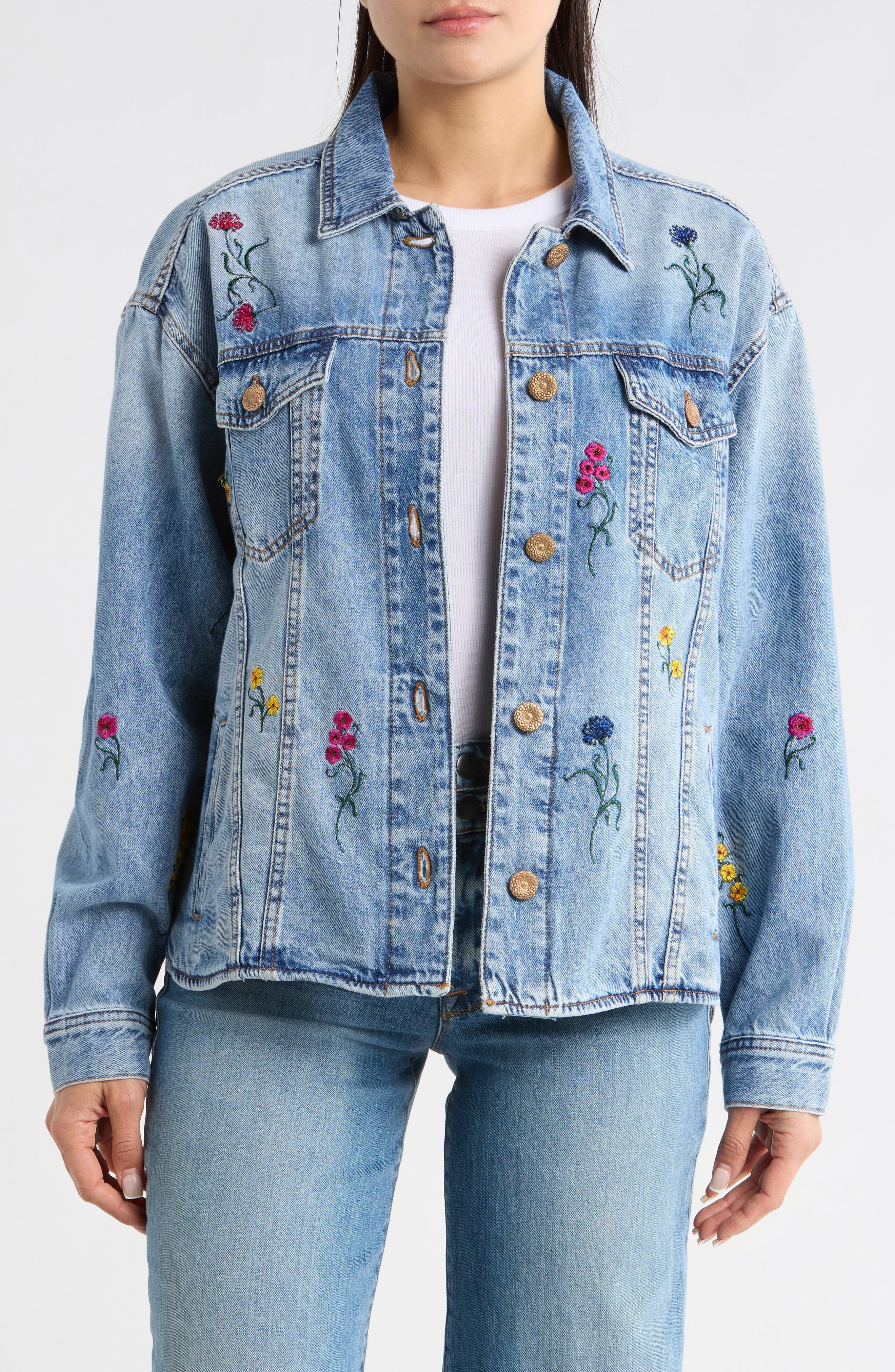 Embroidered Denim Trucker Jacket - image 1
