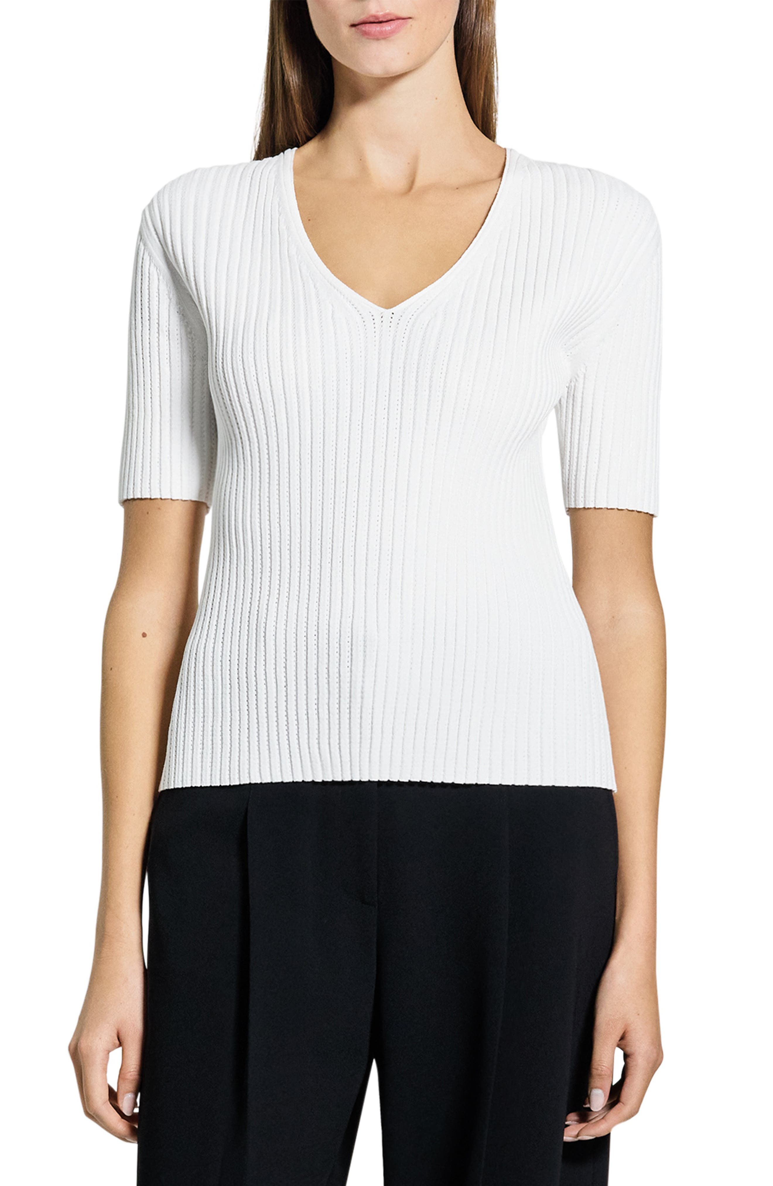 V-Neck Rib Pointelle Sweater - image 1