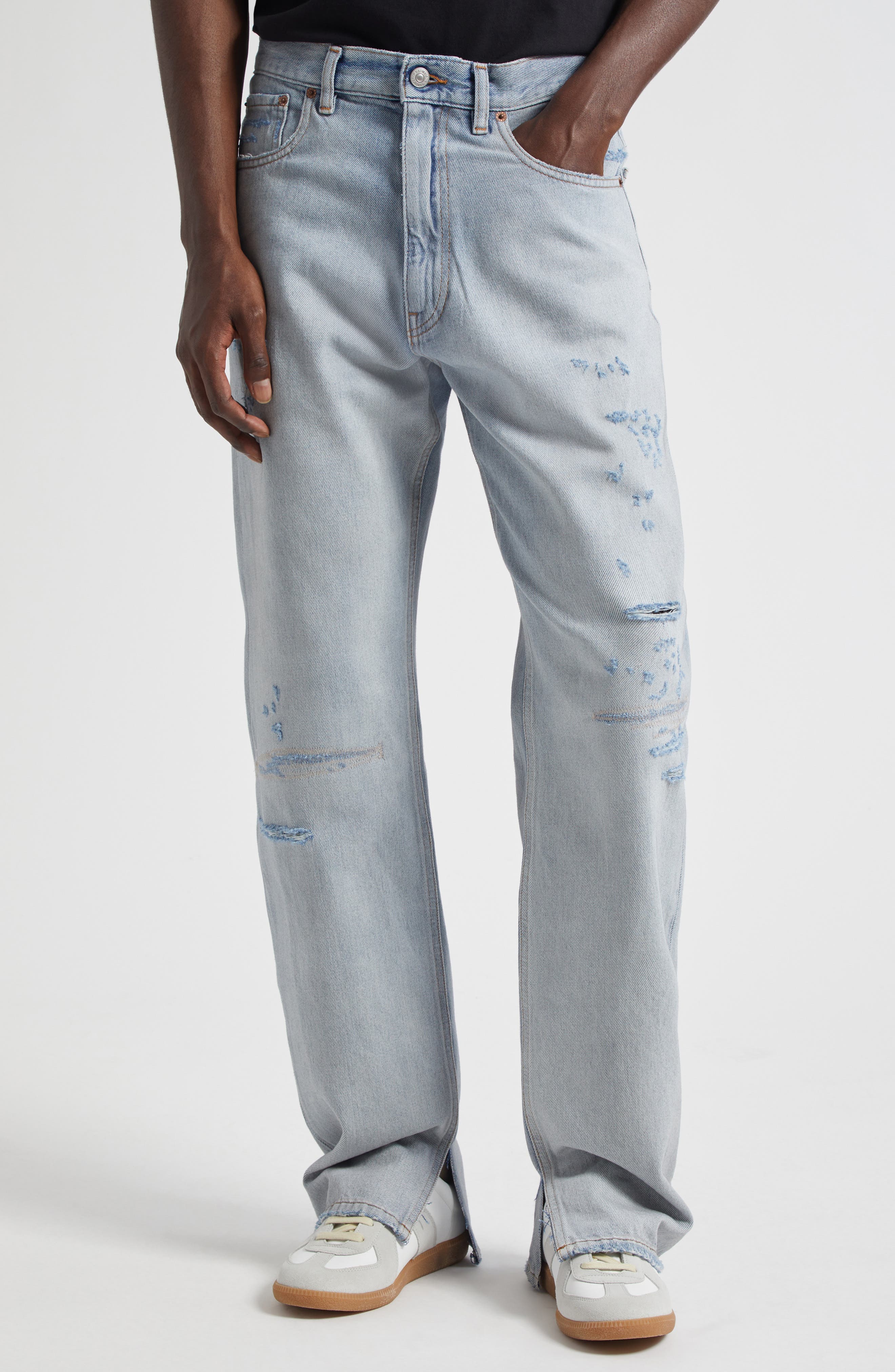 Distressed Straight Leg Jeans - image 1