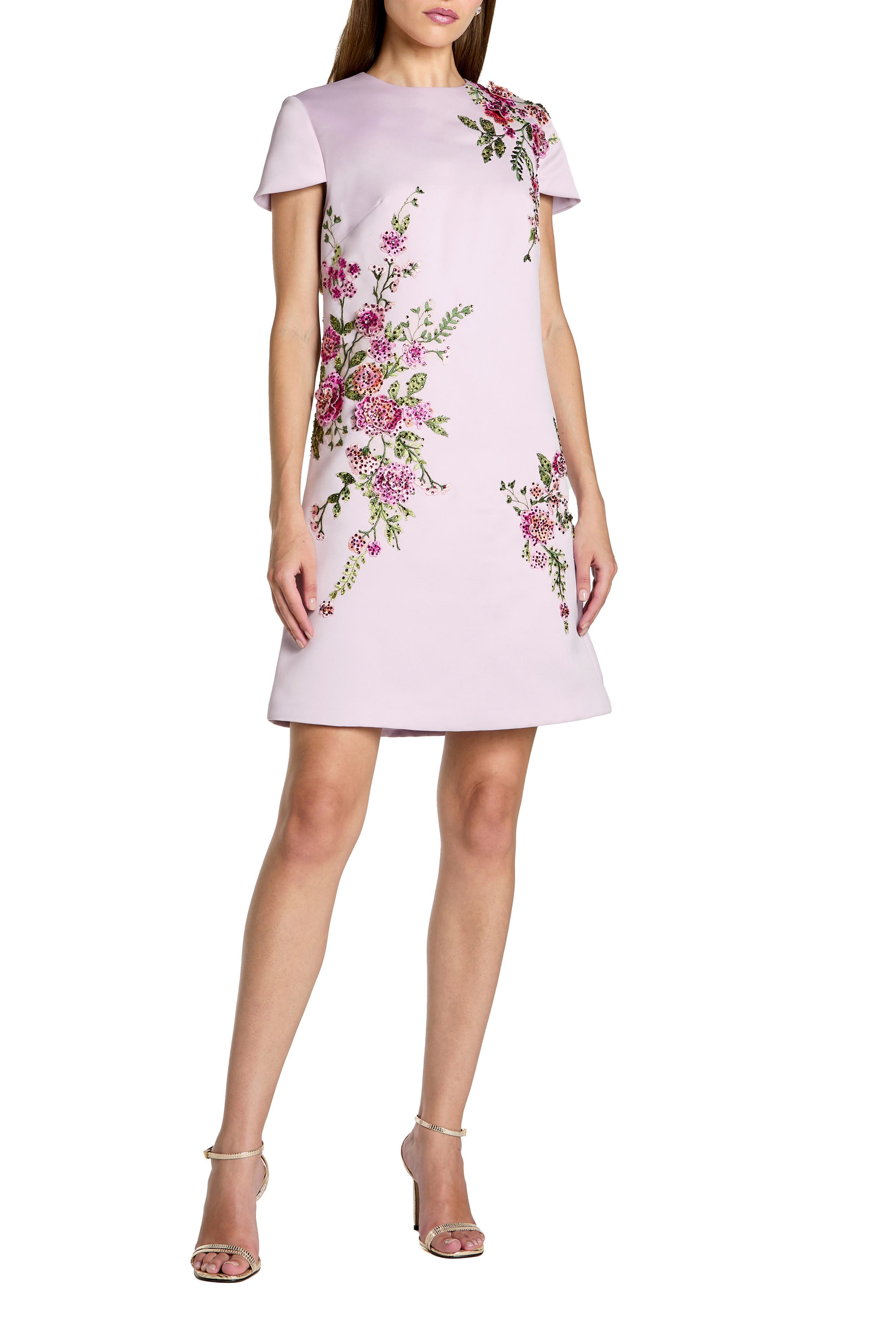 Women's Cap Sleeve Embroidered Satin Mini Dress - image 1