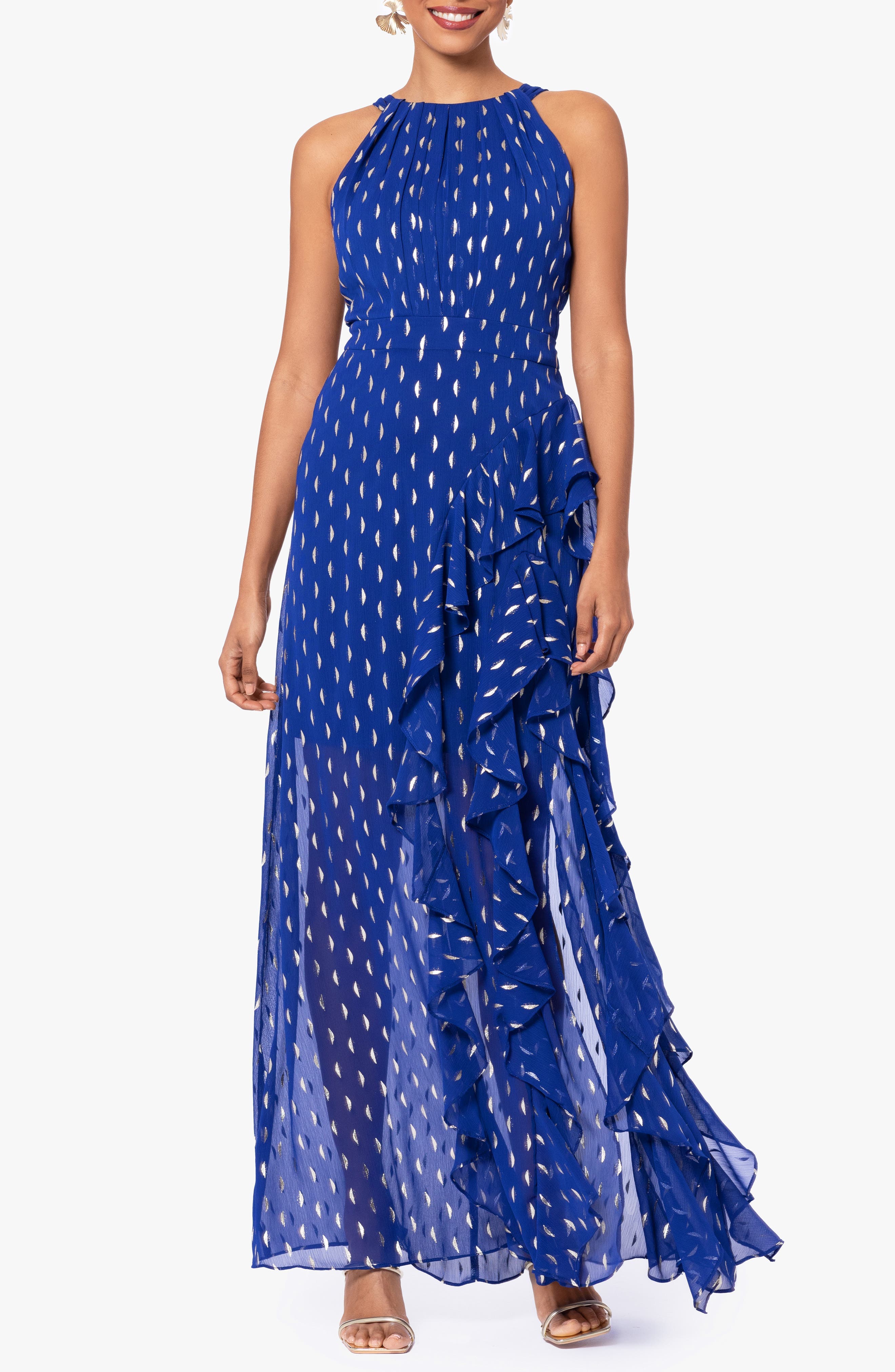 Ruffle Metallic Chiffon Gown - image 1
