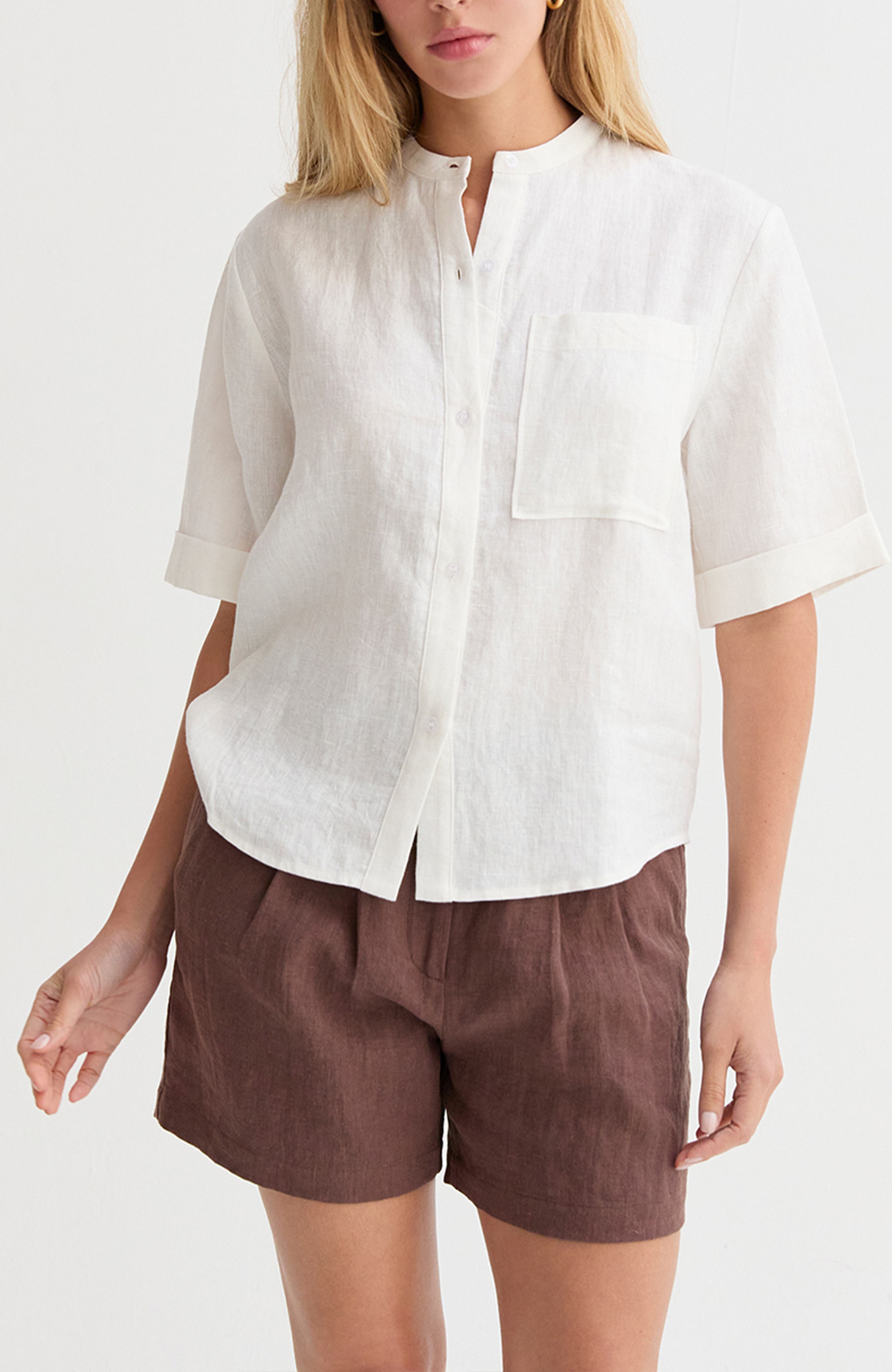 Mandarin Collar Button Up Linen Top - image 1