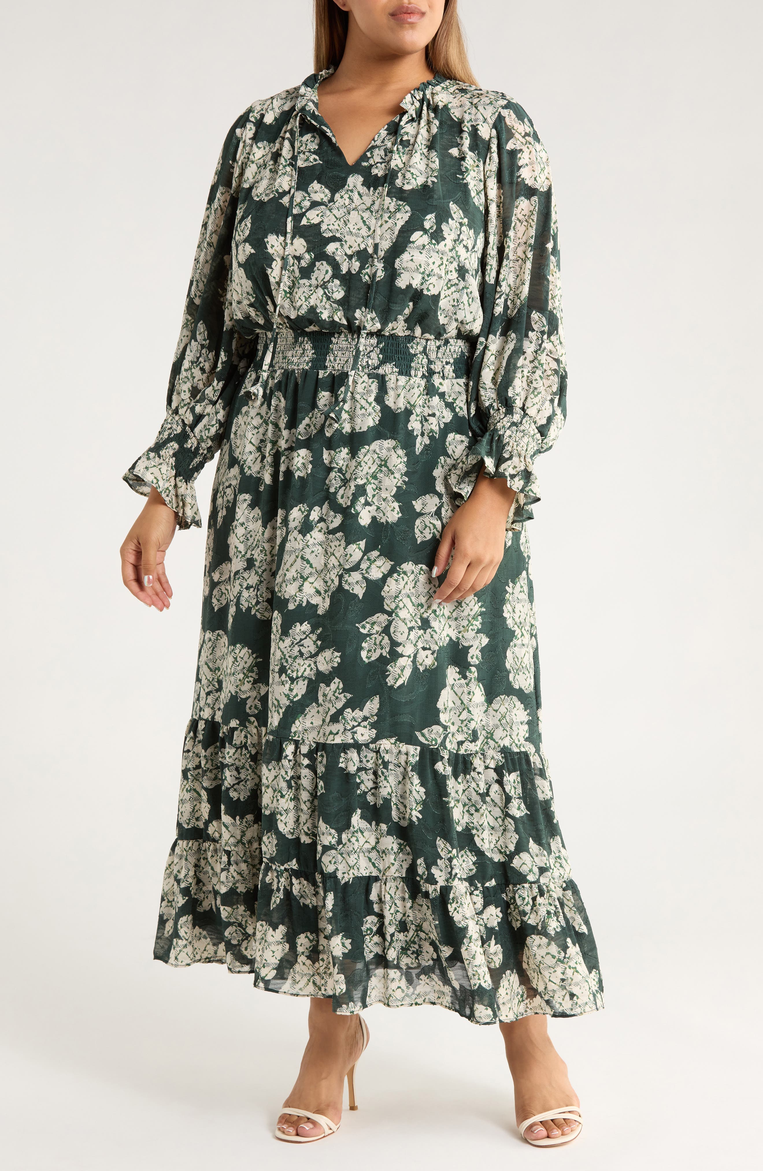 Smocked Waist Long Sleeve Maxi Dress - image 1