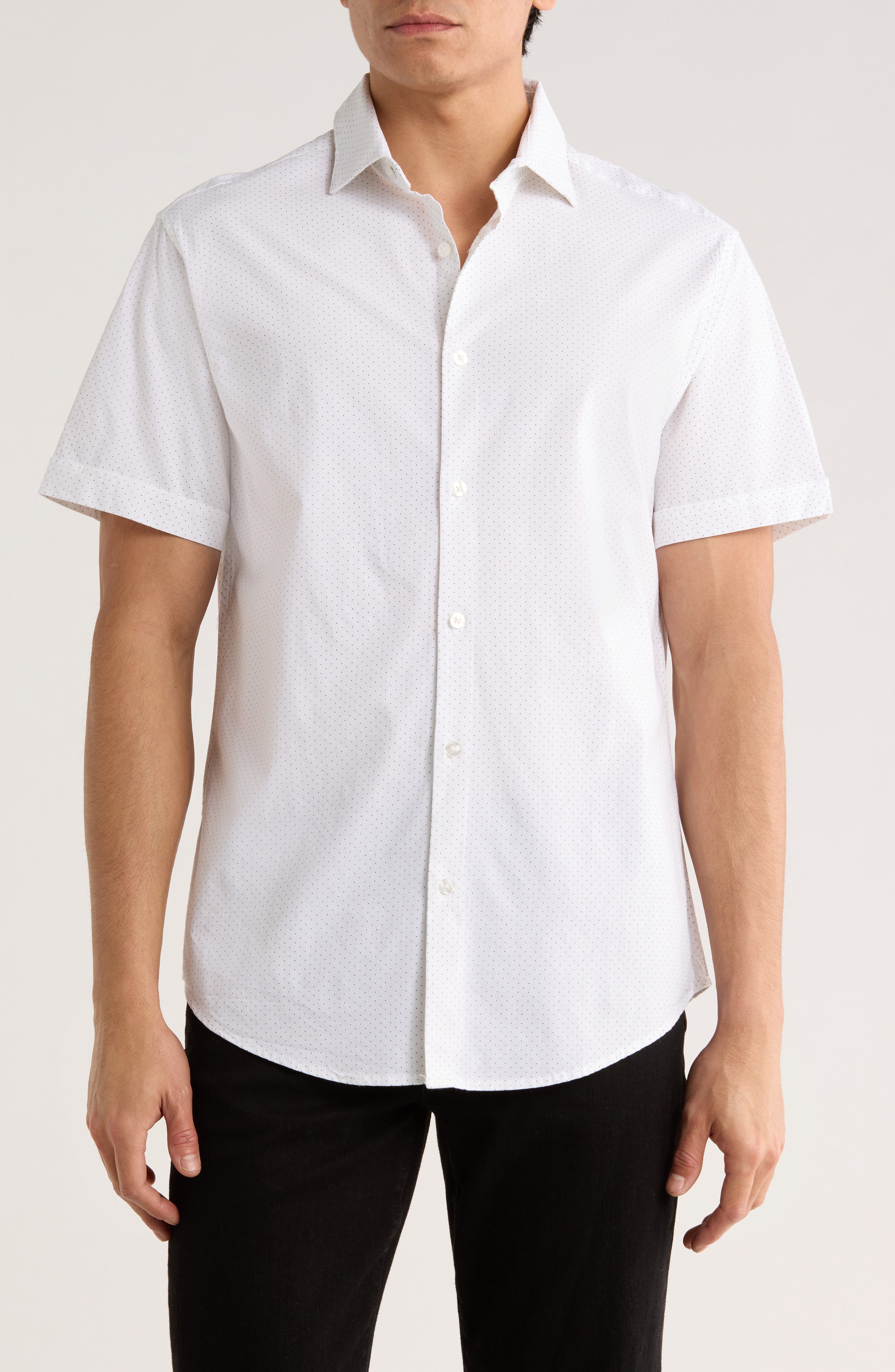 White With Black Dots Short Sleeve Button-Up Shirt - image 1