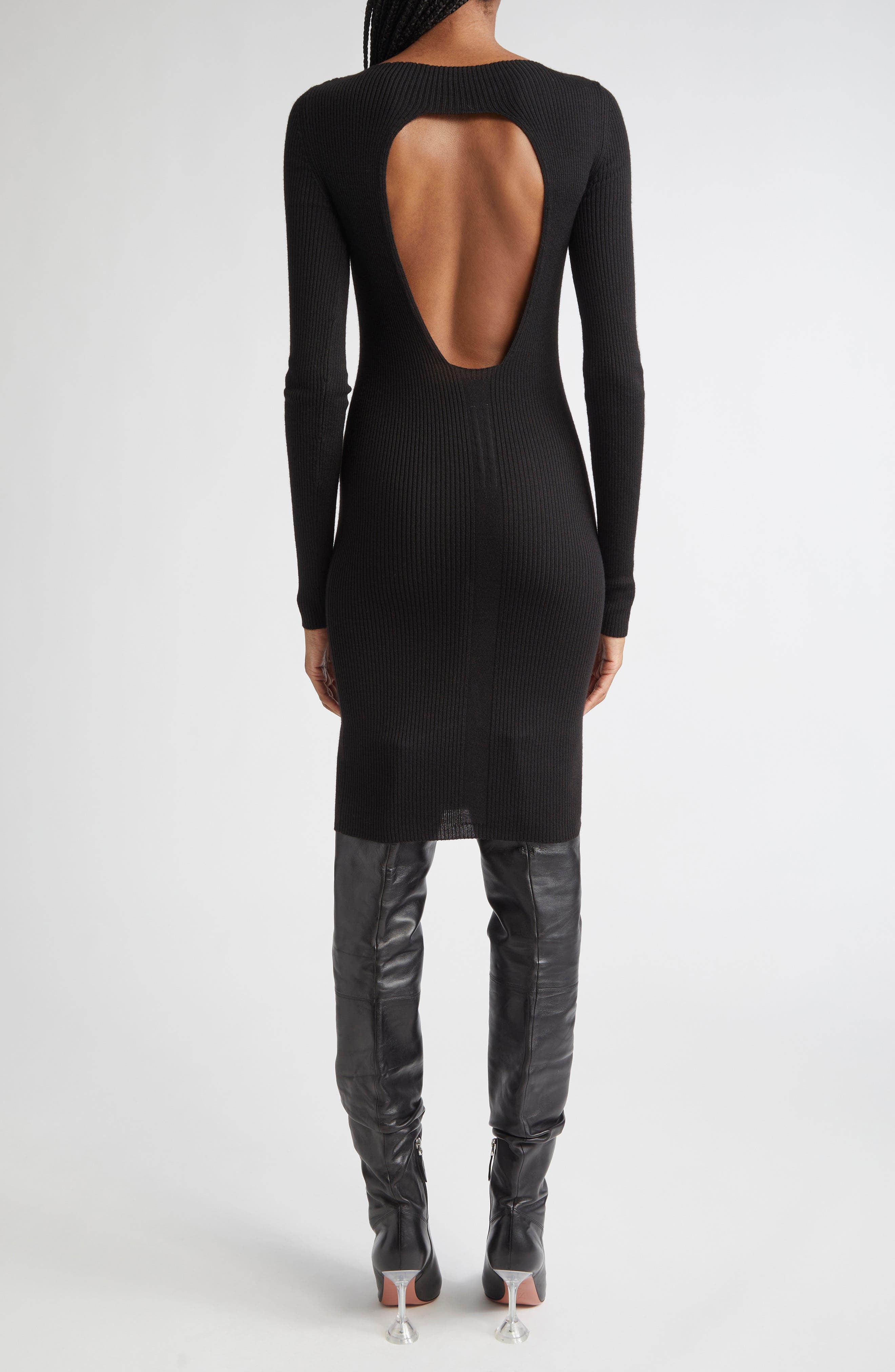 Long Sleeve Rib Virgin Wool Sweater Dress - image 2