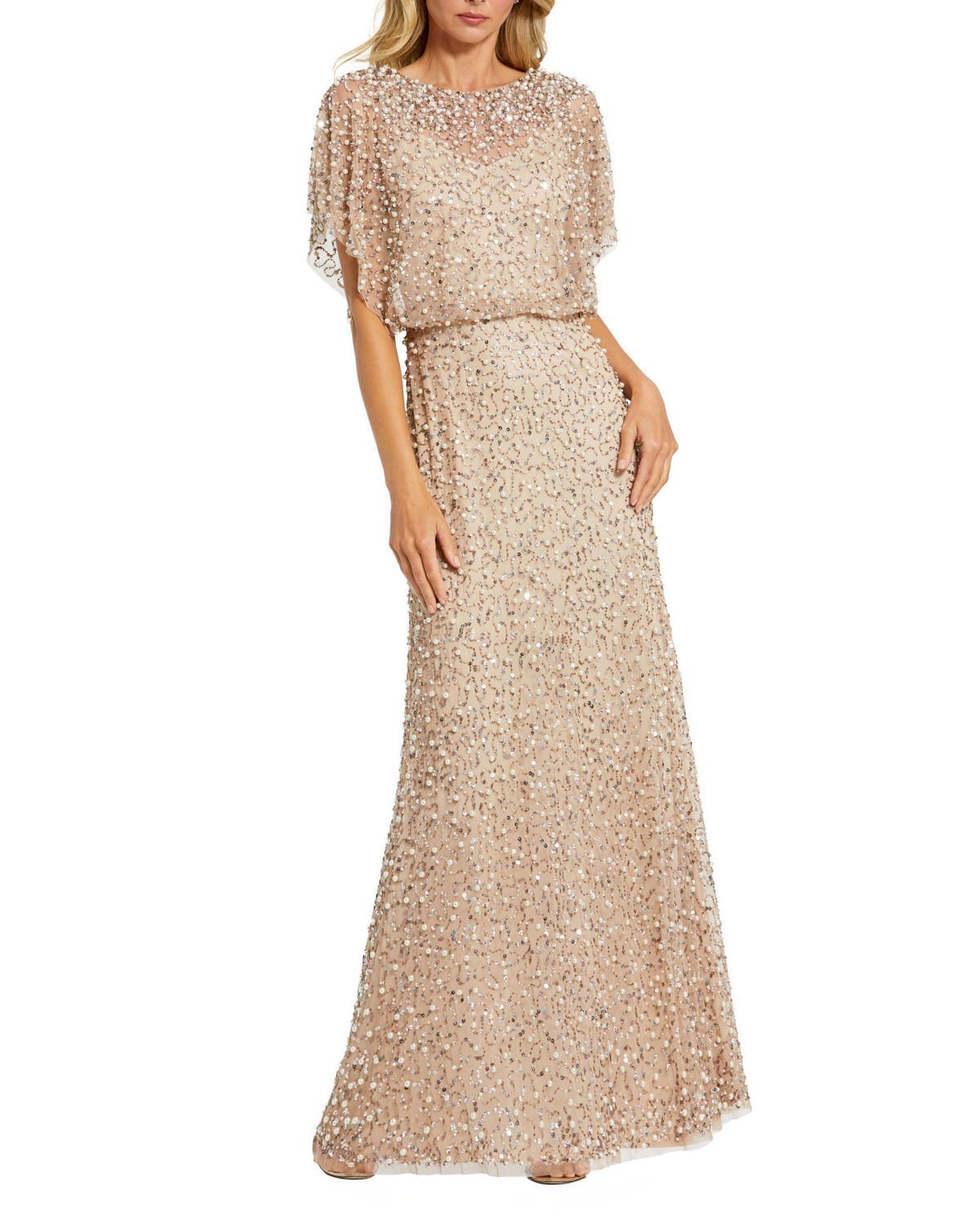 Petite High Neck Short Sleeve Embellished Gown - image 1