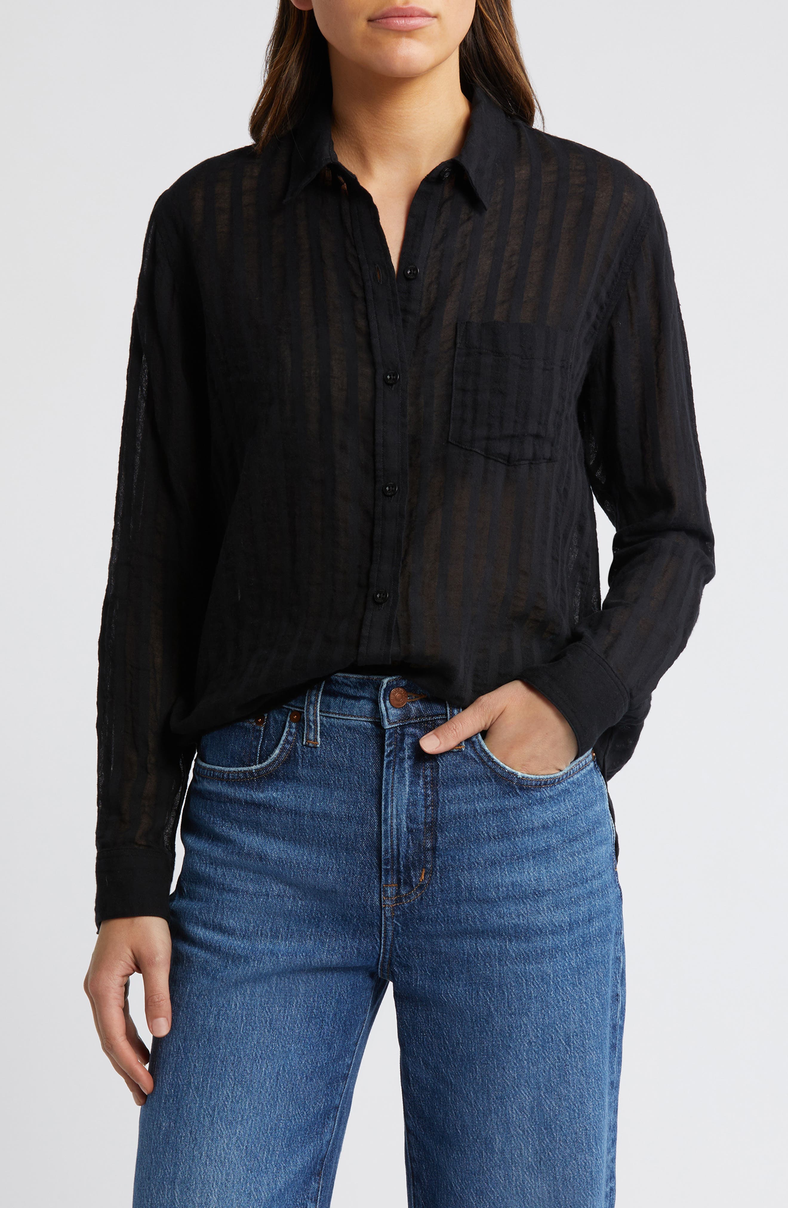 Charli Shadow Stripe Cotton Button-Up Shirt - image 1