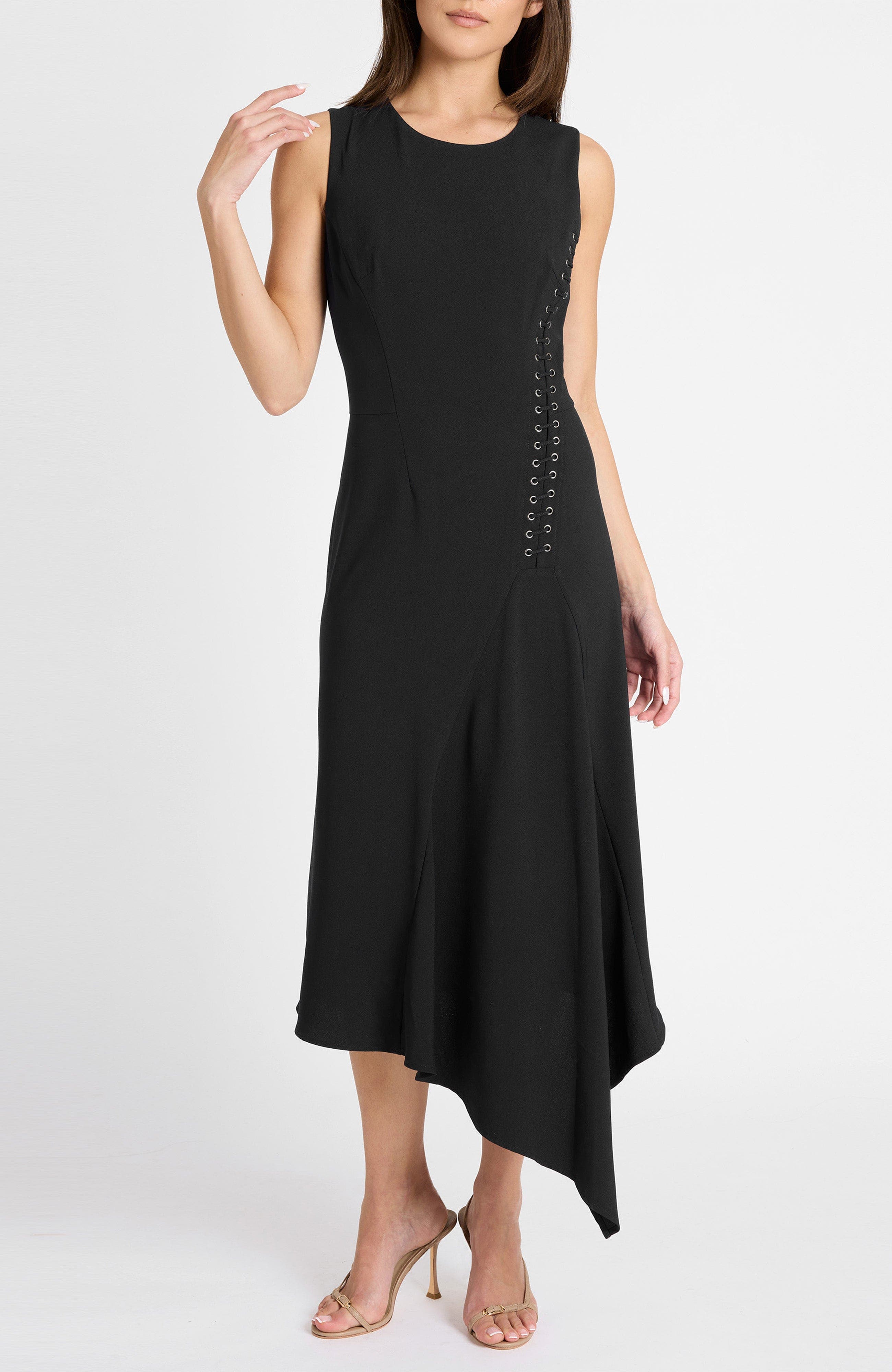 Kylie Sleeveless Asymmetric Midi Crepe Dress - image 2