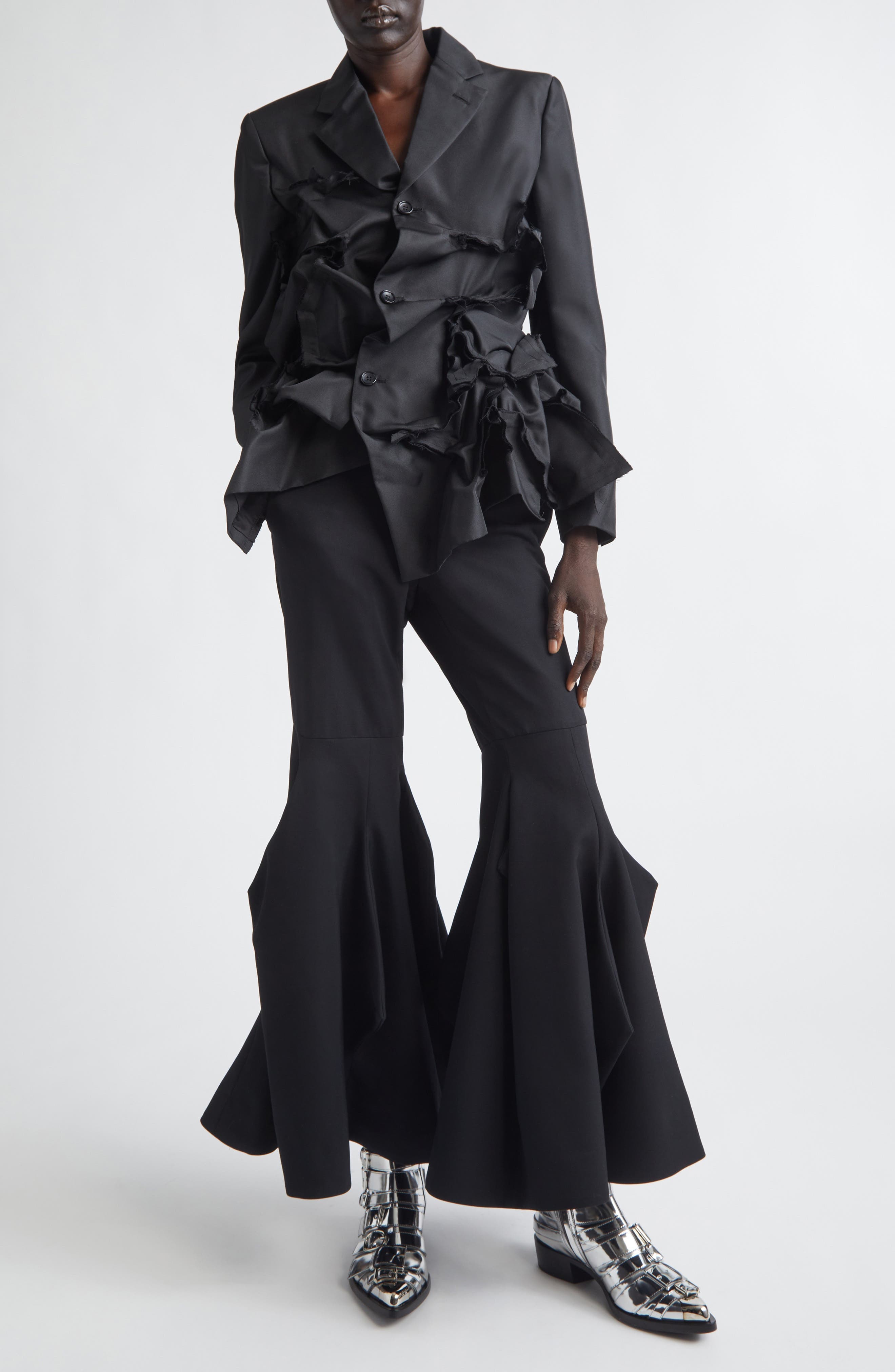 Paneled Wool Gabardine Flare Leg Pants - image 2