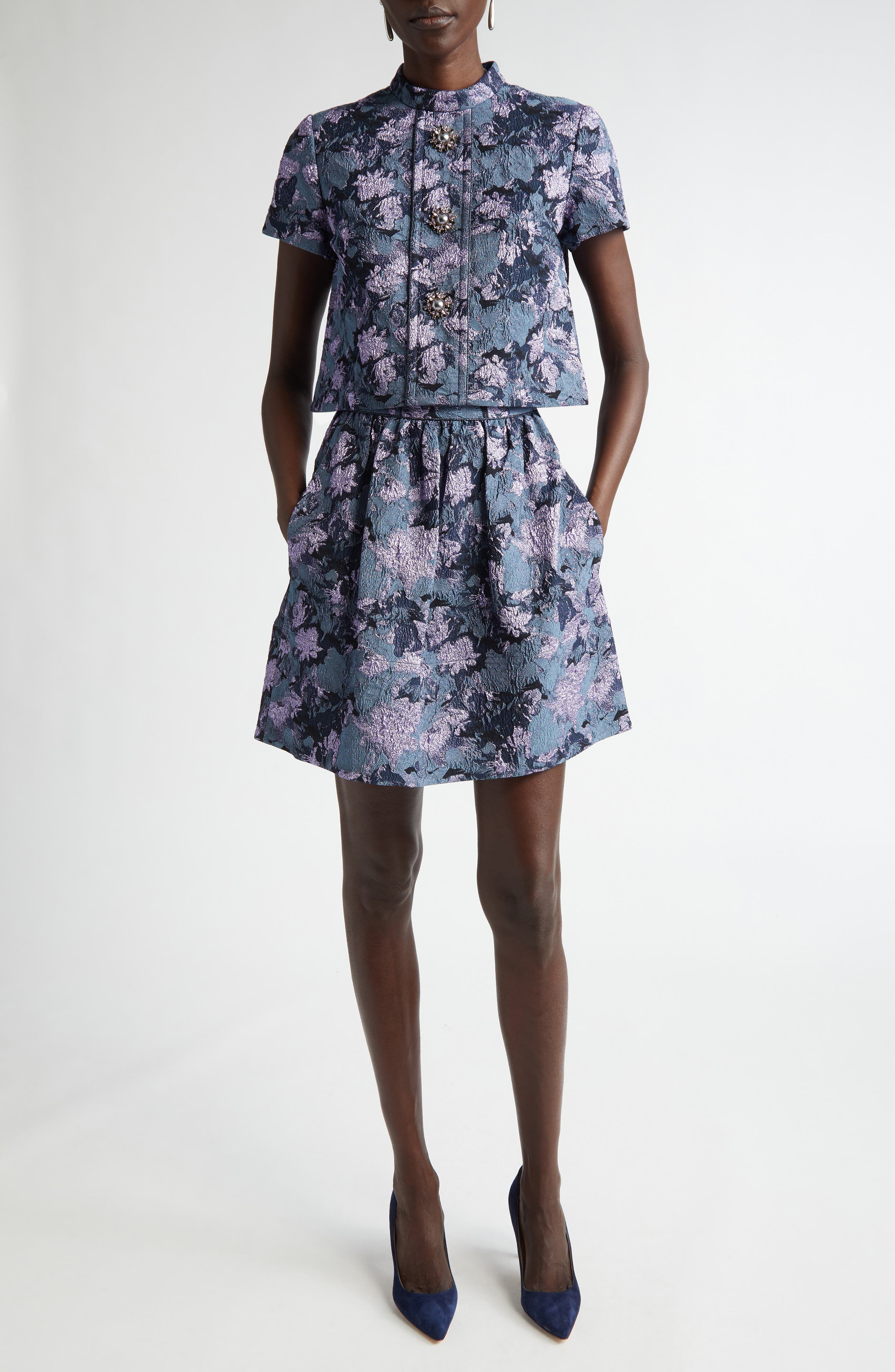 Floral Metallic Jacquard Button-Up Shirt - image 2