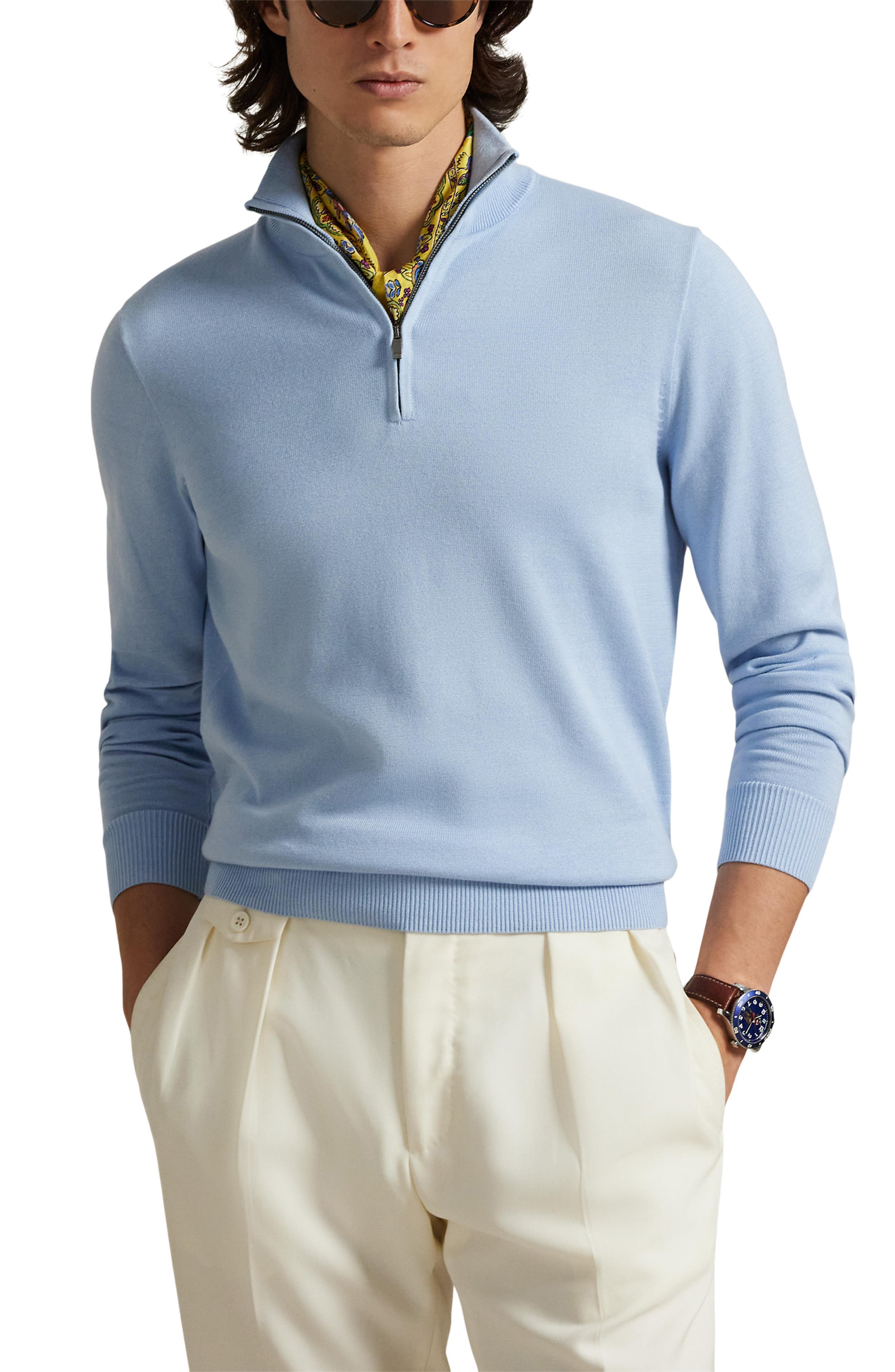 Mock Neck Cotton Quarter Zip Sweater - image 1