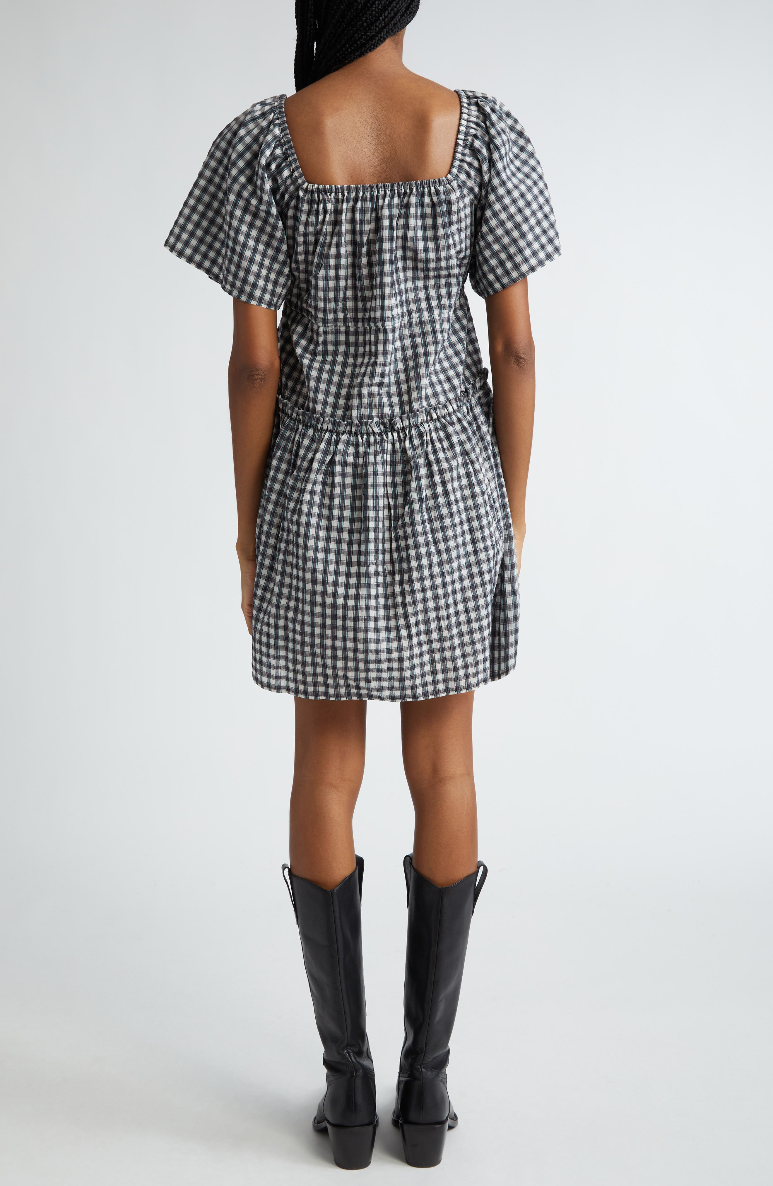 Check Seersucker Tiered Minidress - image 2