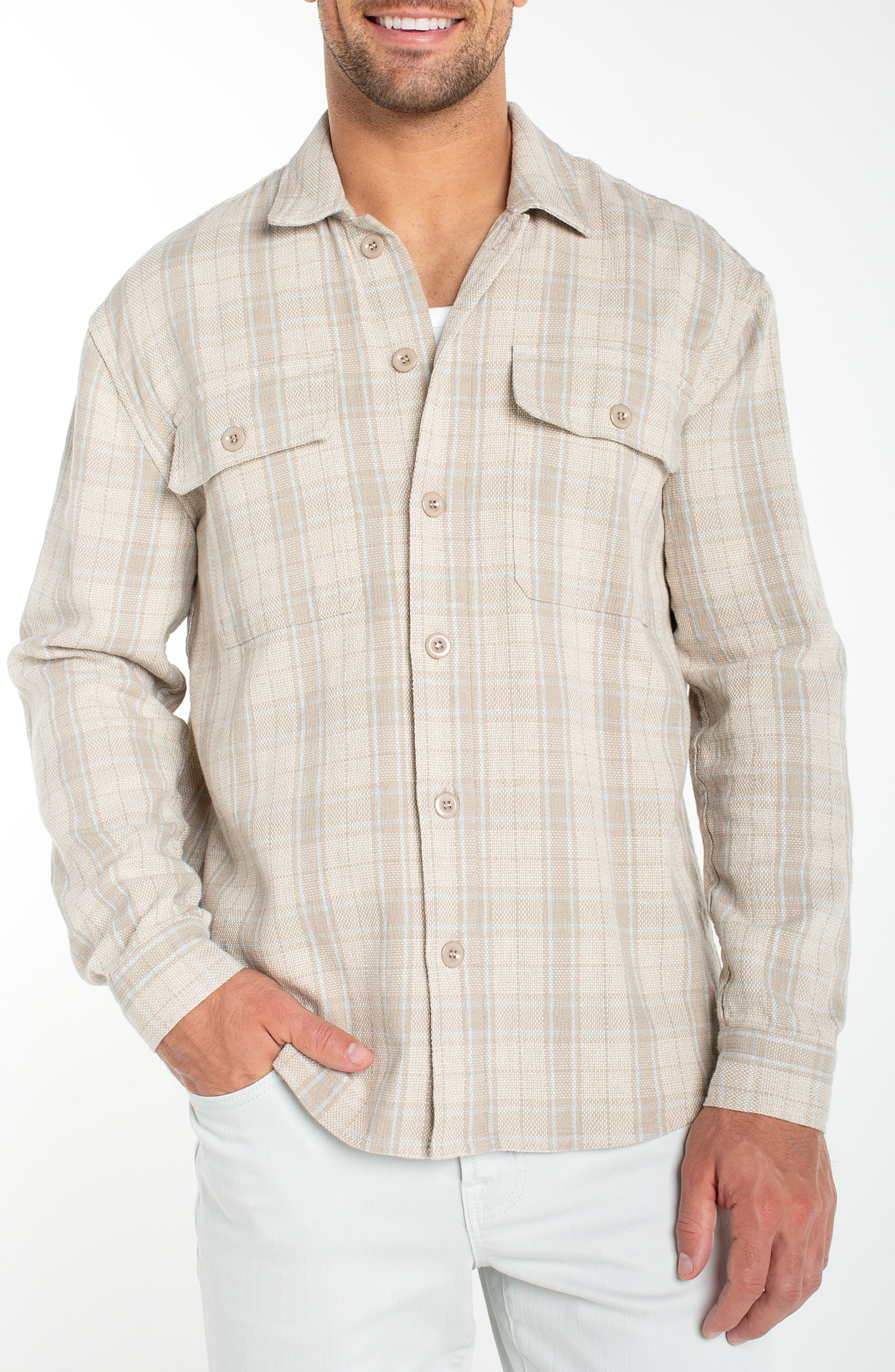 Plaid Flap Pocket Cotton & Linen Overshirt - image 1