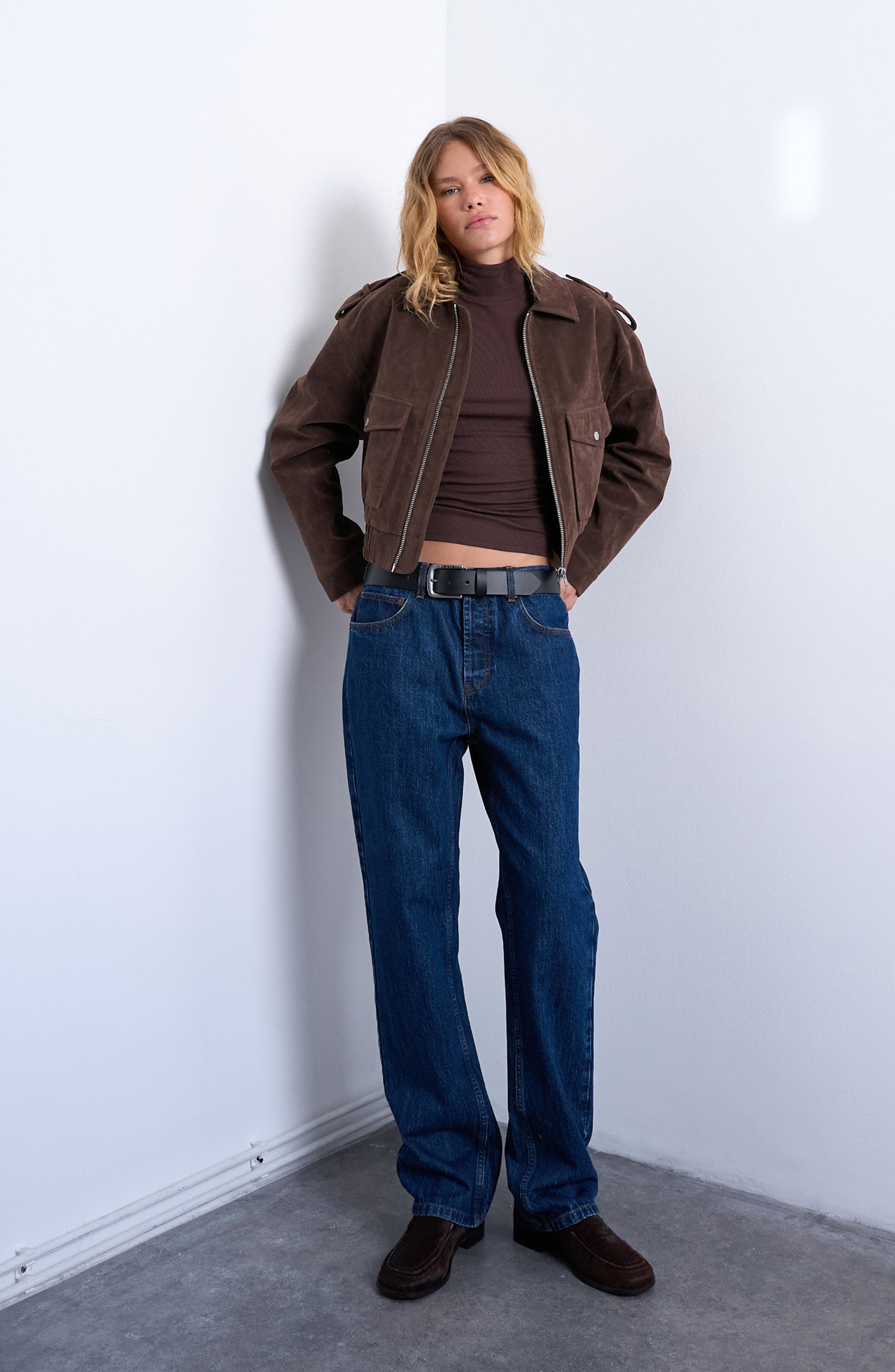 Mock Neck Long Sleeve Rib Top - image 1