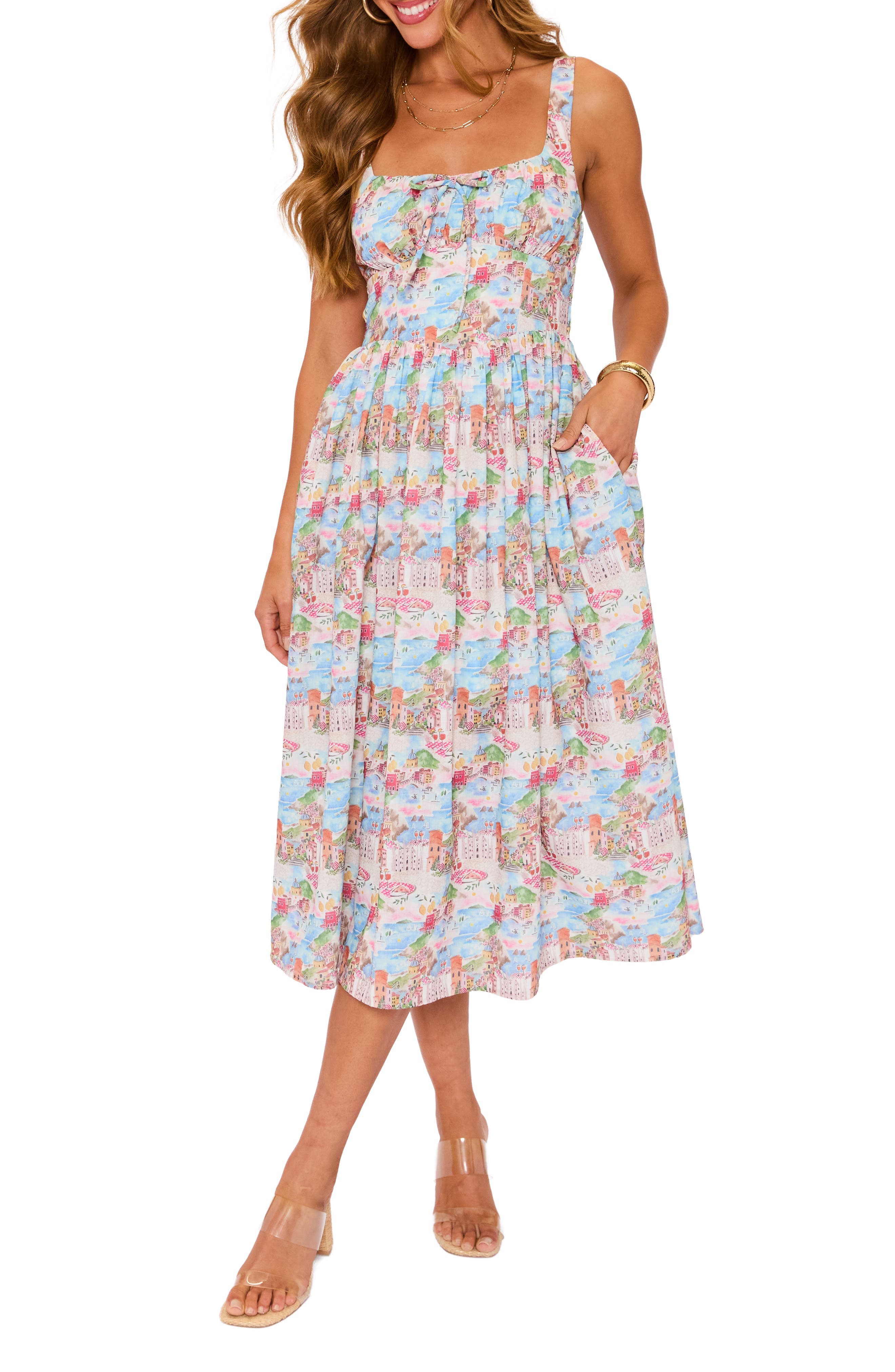 Delilah Landscape Print Midi Dress - image 1