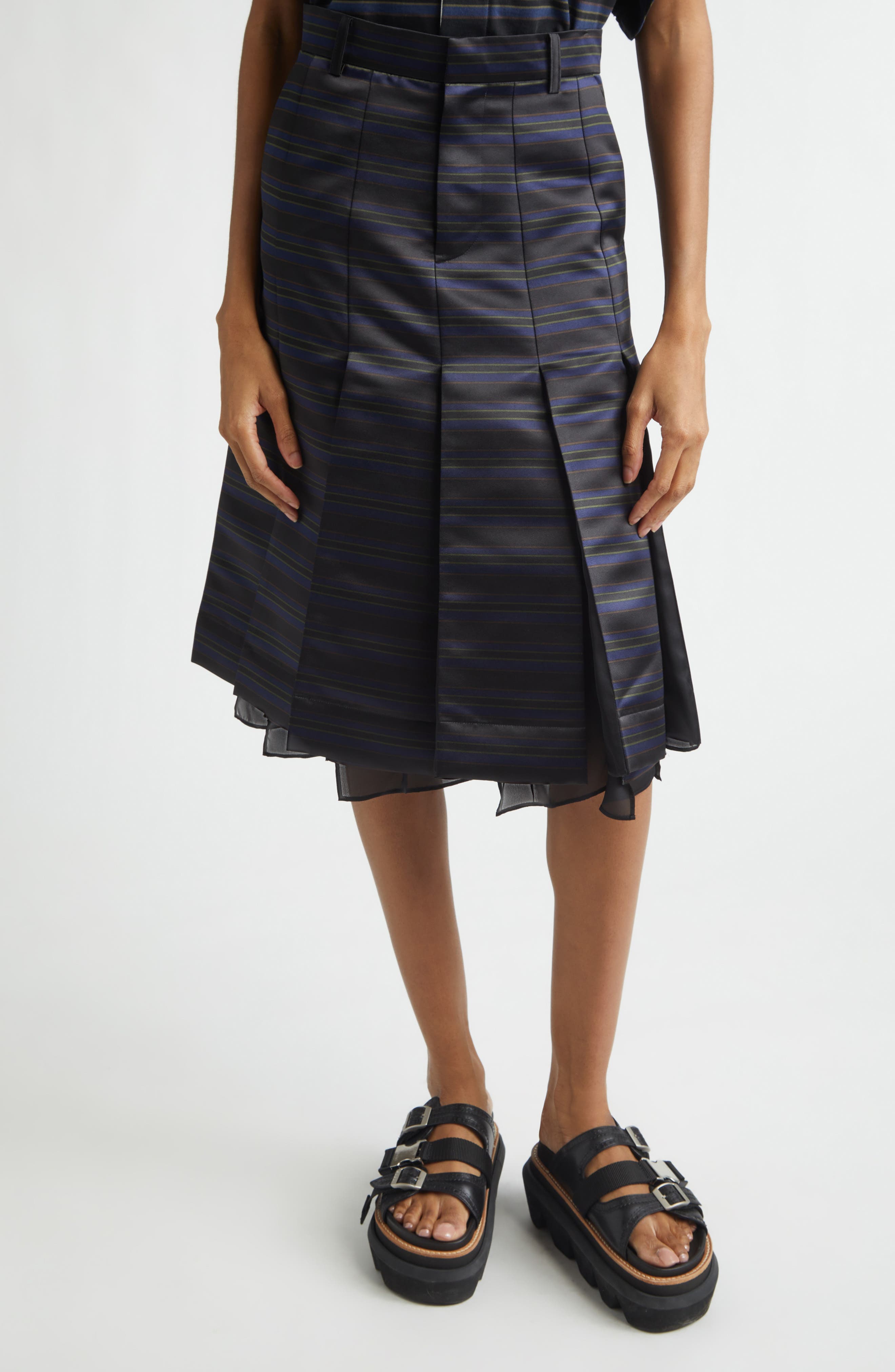 Pleated Horizontal Stripe Skirt - image 1