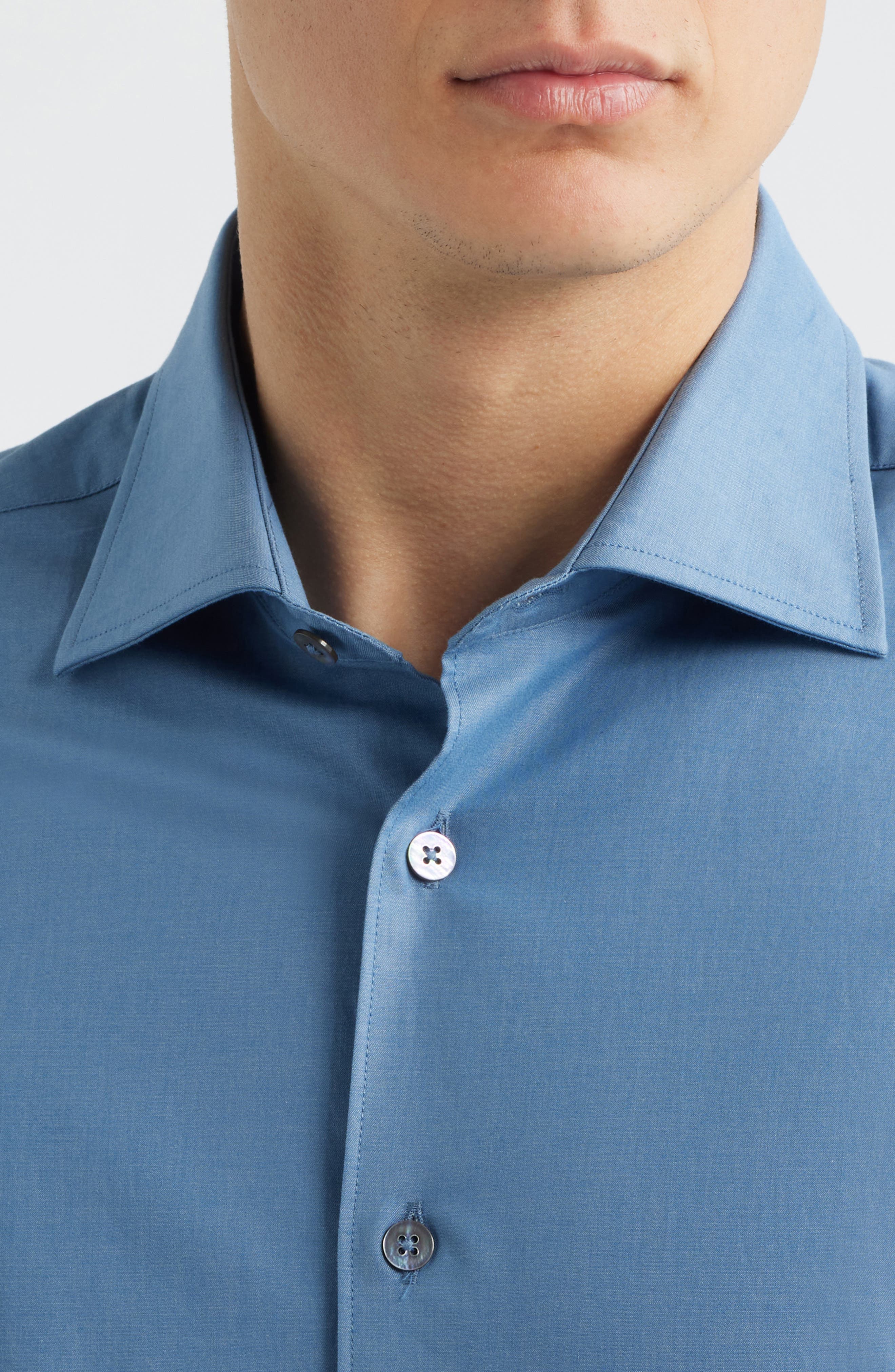 Bassano Tailored Fit Solid Stretch Cotton Twill Dress Shirt - image 4