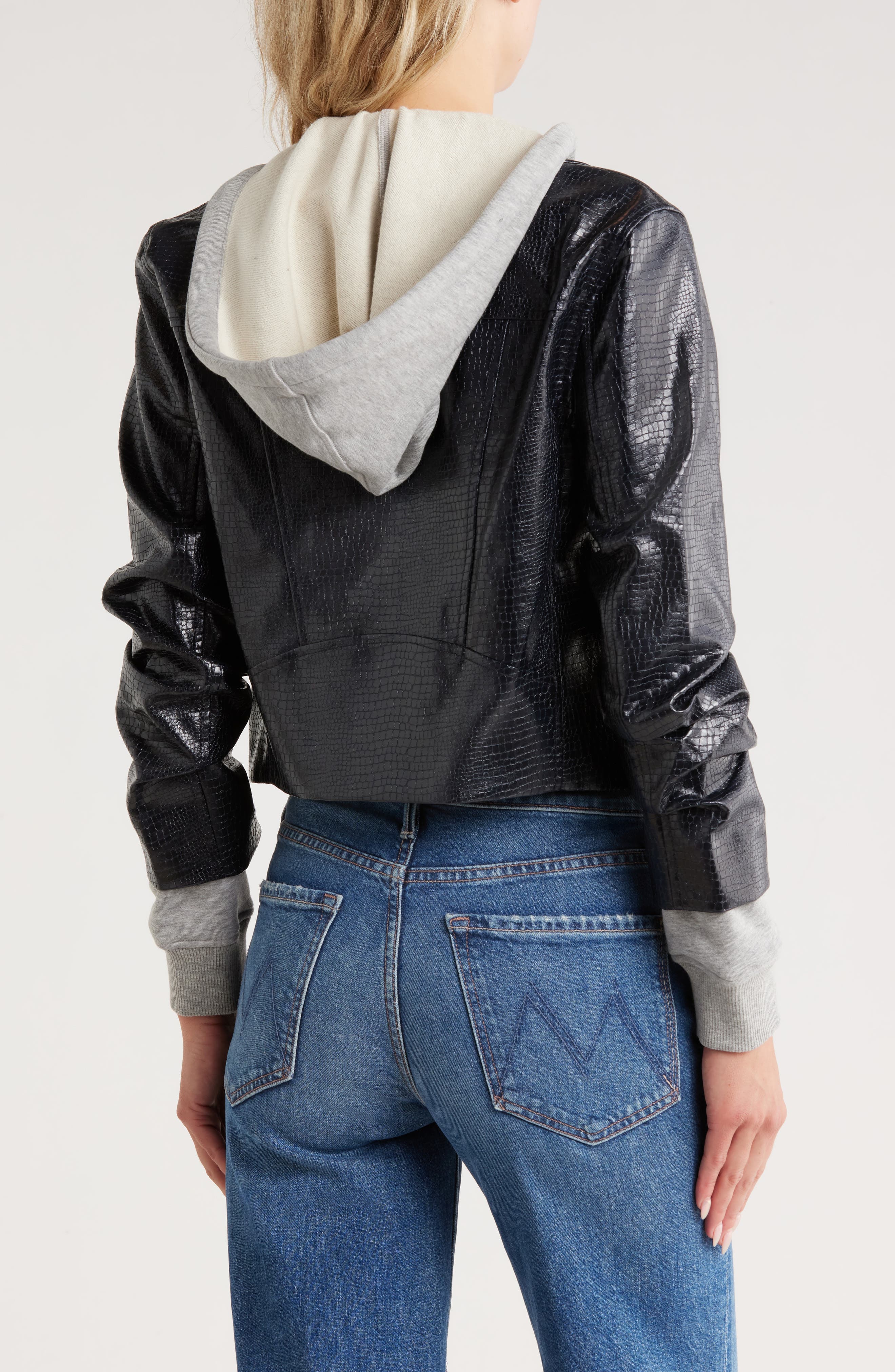 Evie Snakeprint Embossed Mixed Media Faux Leather Moto Jacket - image 2