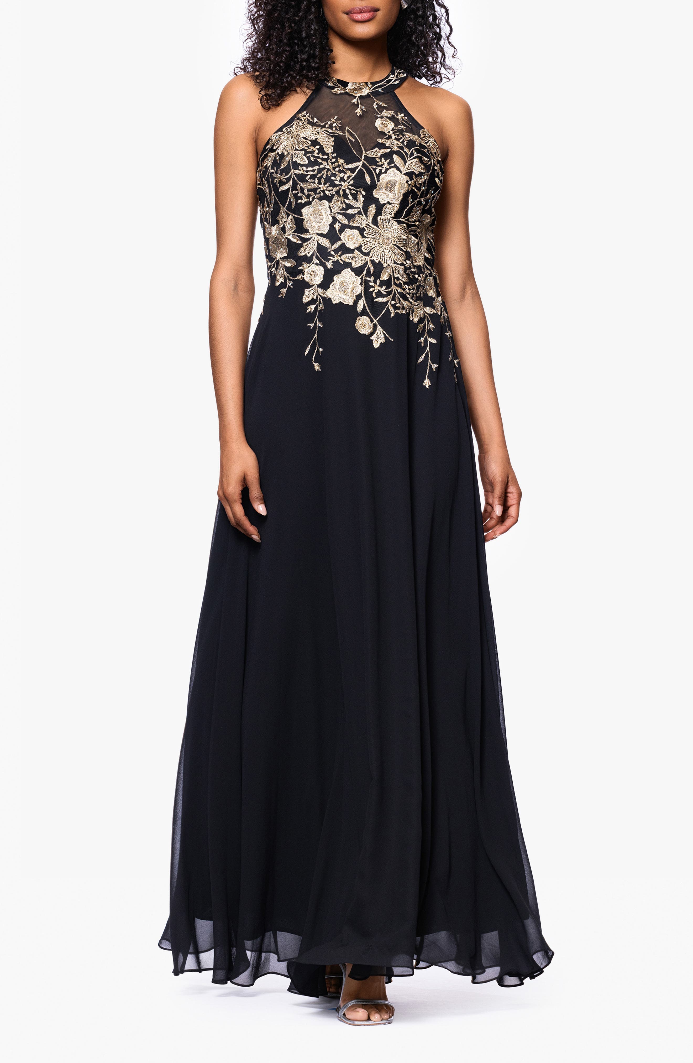 Metallic Embroidery Chiffon Gown - image 1