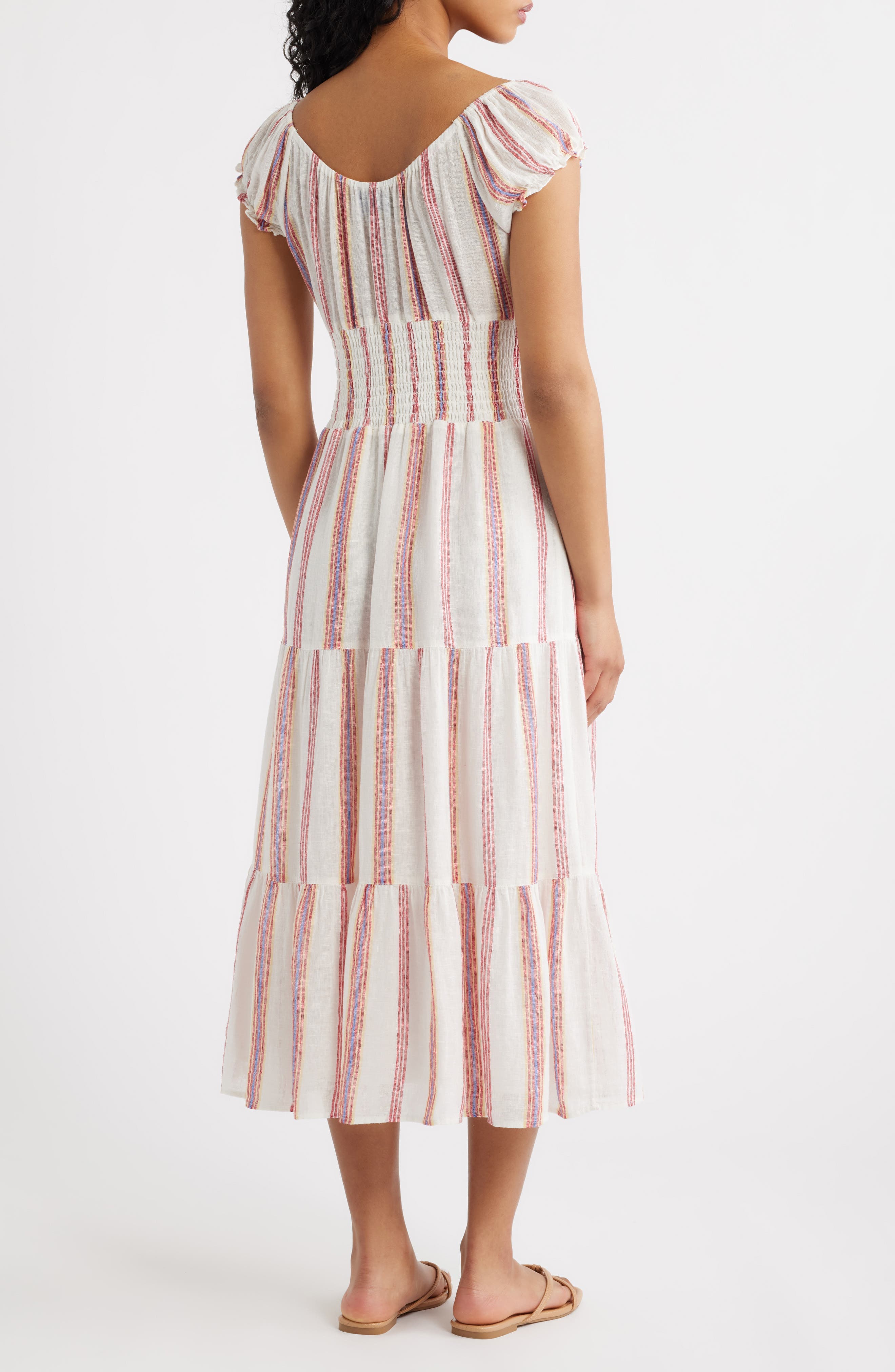 x Giadzy Daria Stripe Smocked Waist Linen Blend Dress - image 2