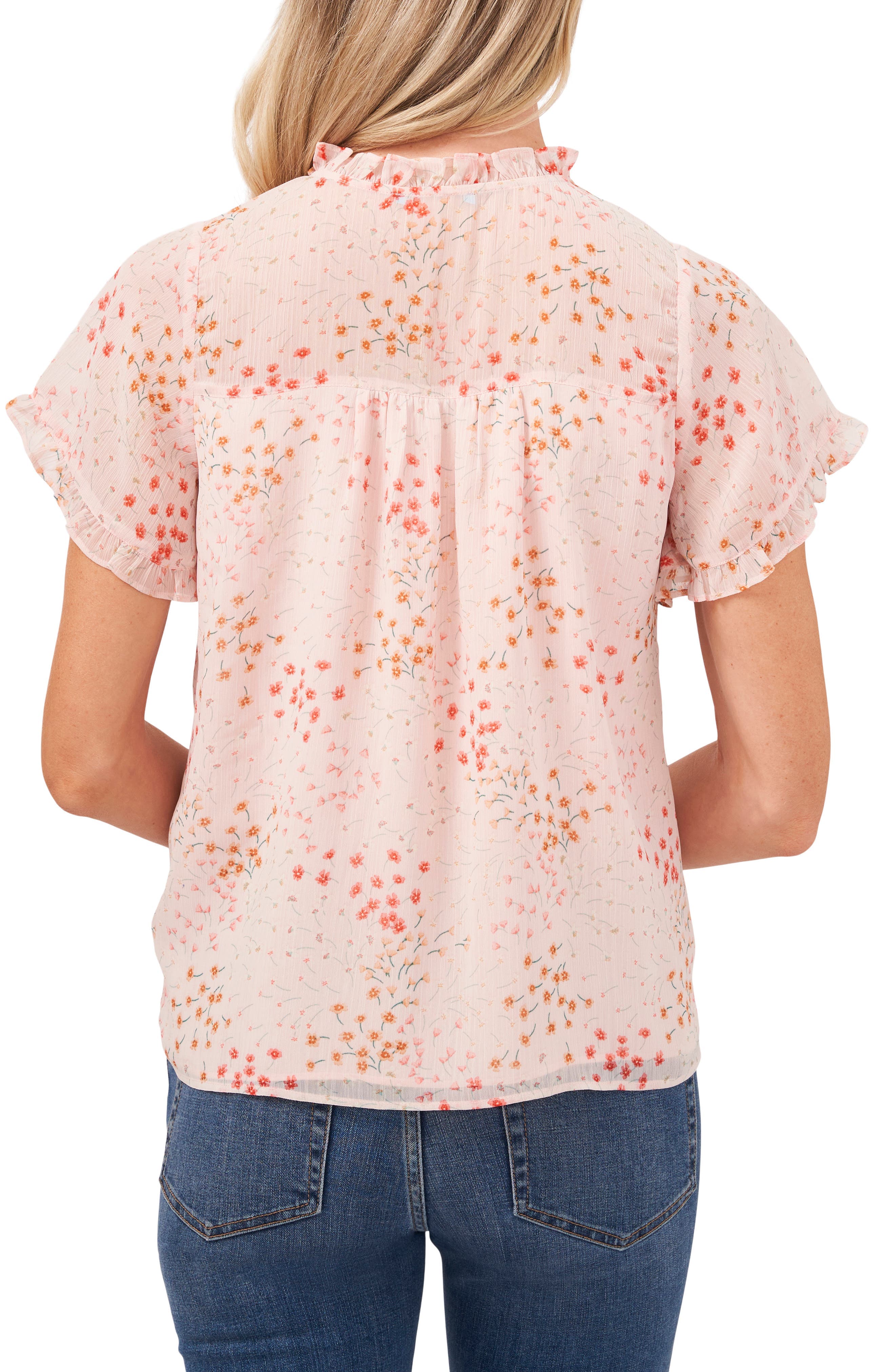 Floral Split Neck Ruffle Top - image 2