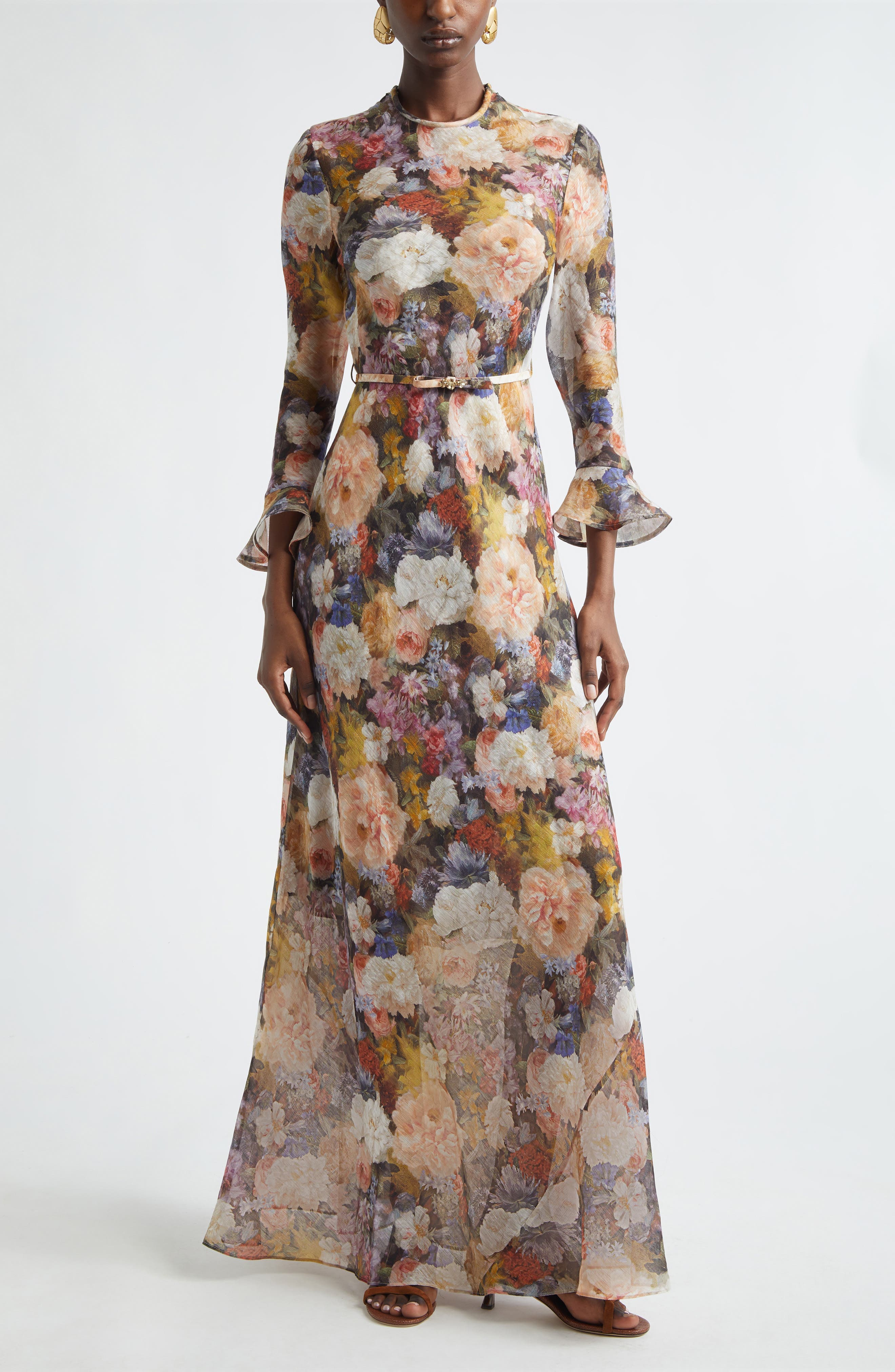 Alchemy Floral Long Sleeve Linen & Silk Maxi Dress - image 1