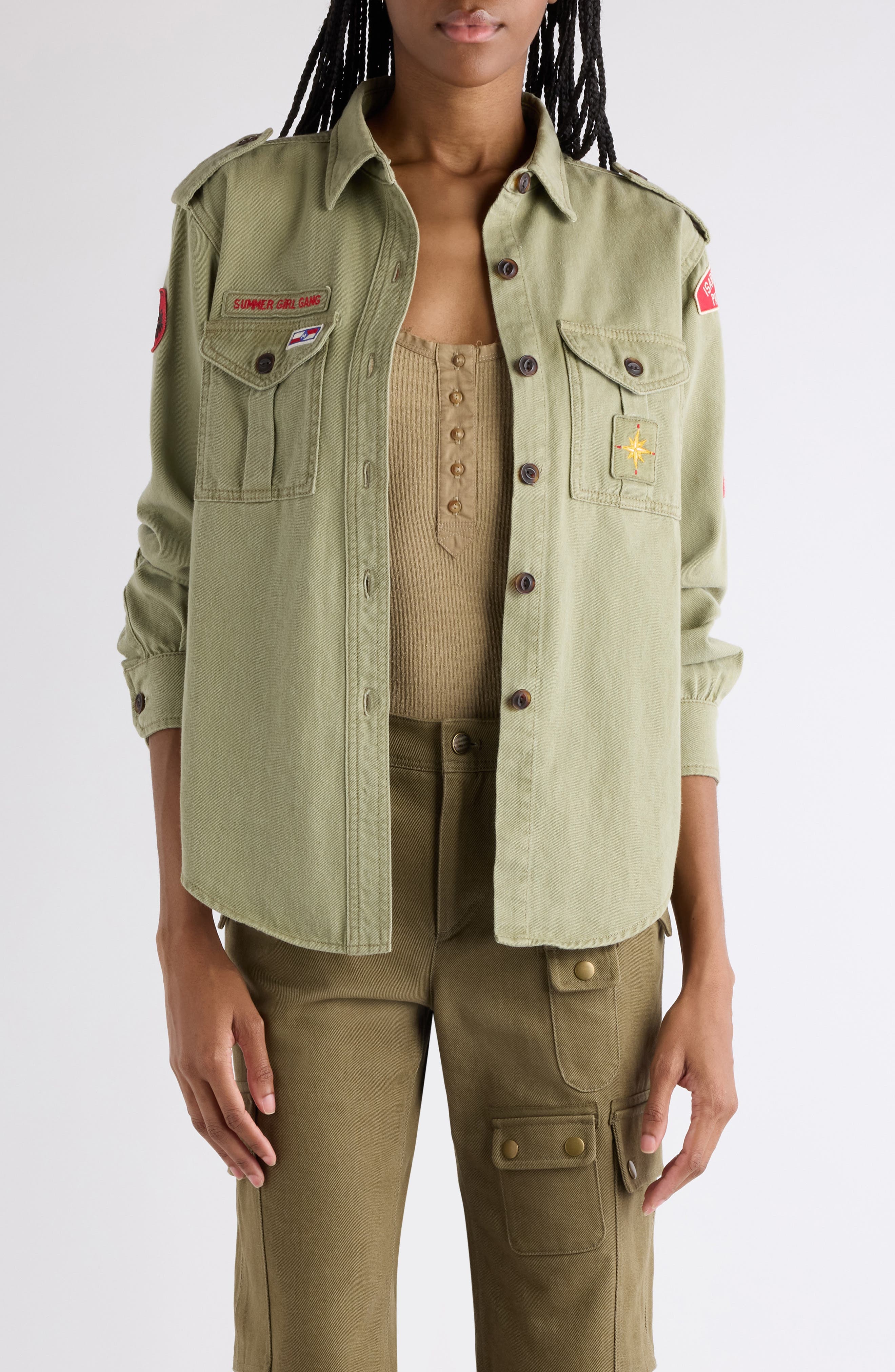 Umberta Patch Cotton Twill Button-Up Shirt - image 1