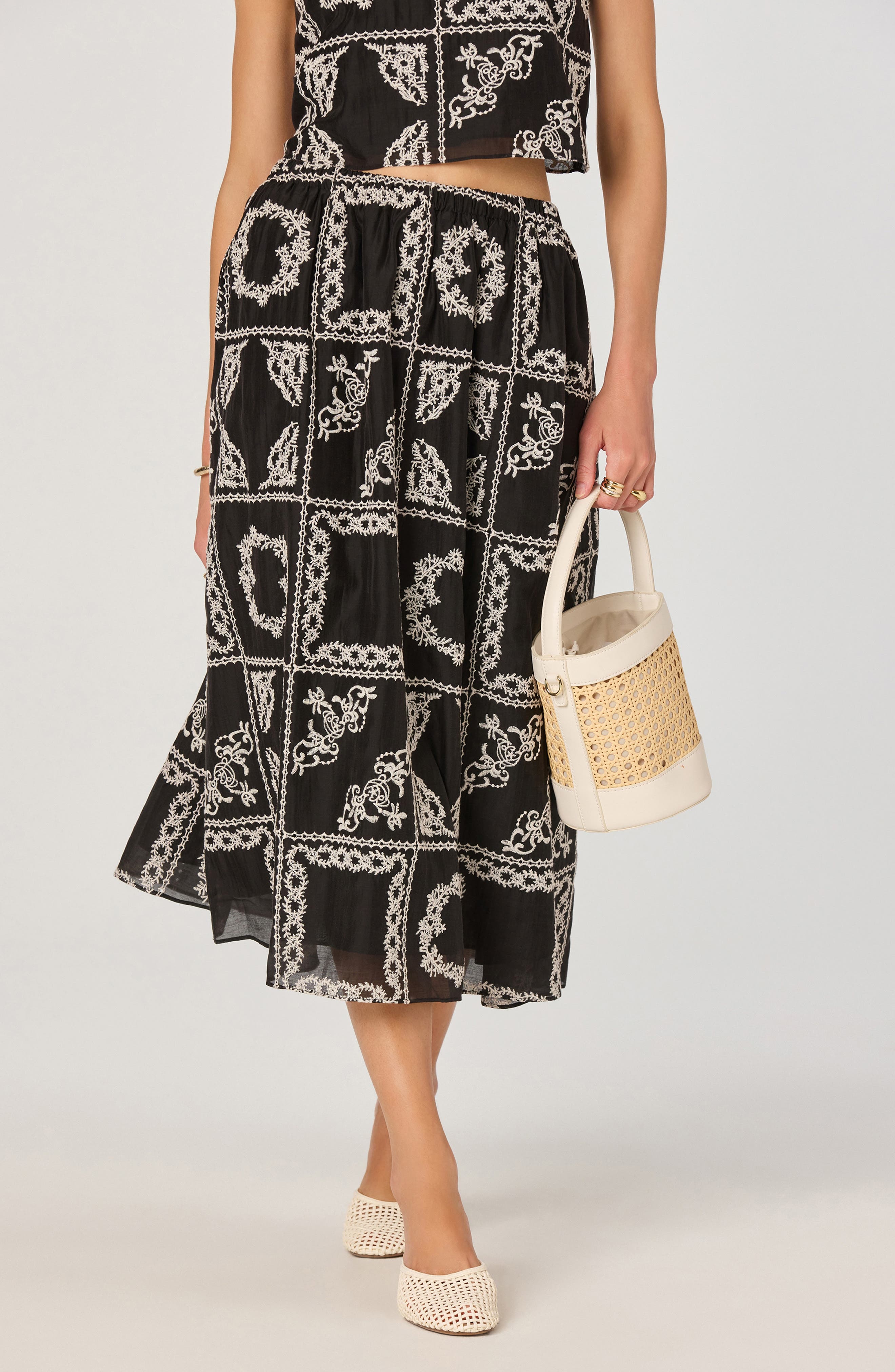 Mosaic Embroidery Midi Skirt - image 1