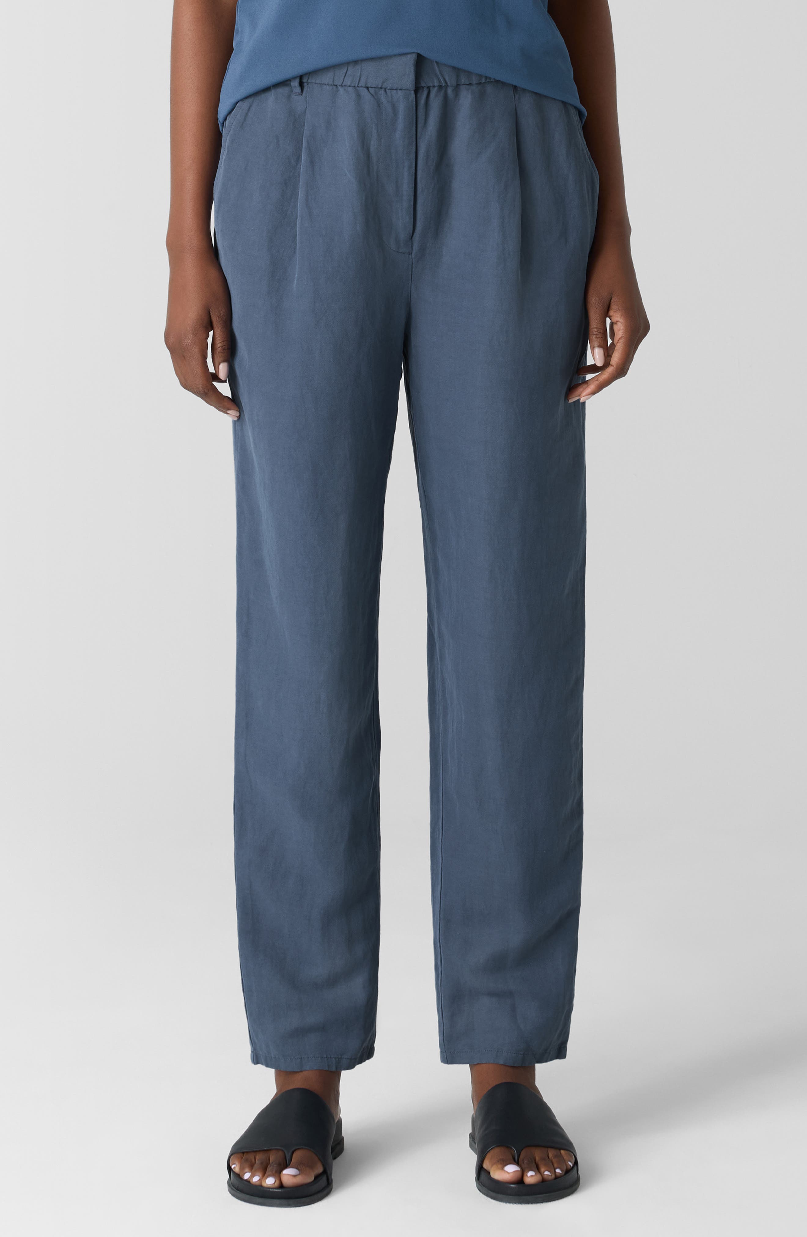 Pleated Organic Linen & Silk Ankle Pants - image 1