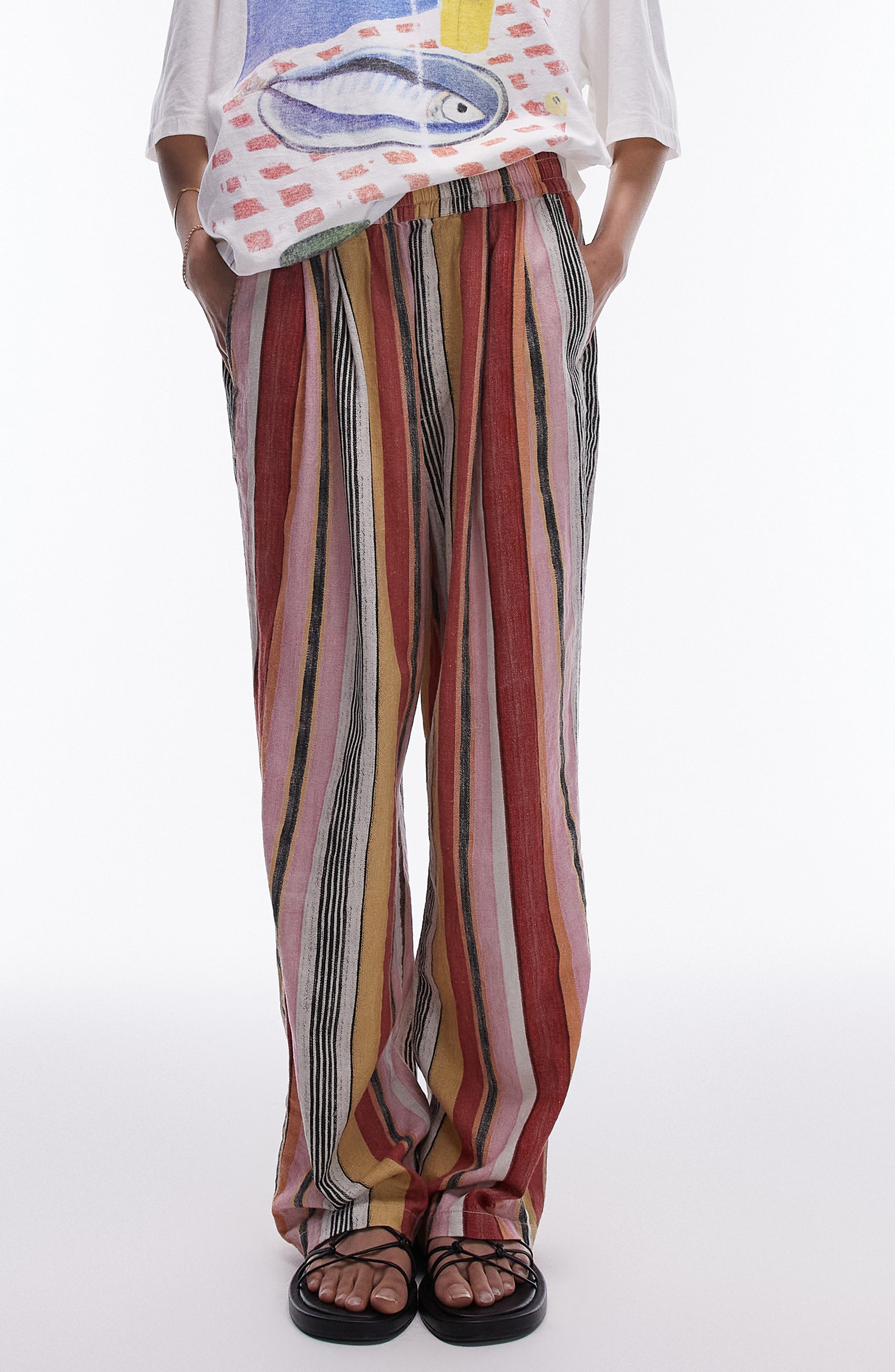 Stripe Linen Blend Wide Leg Pants - image 1